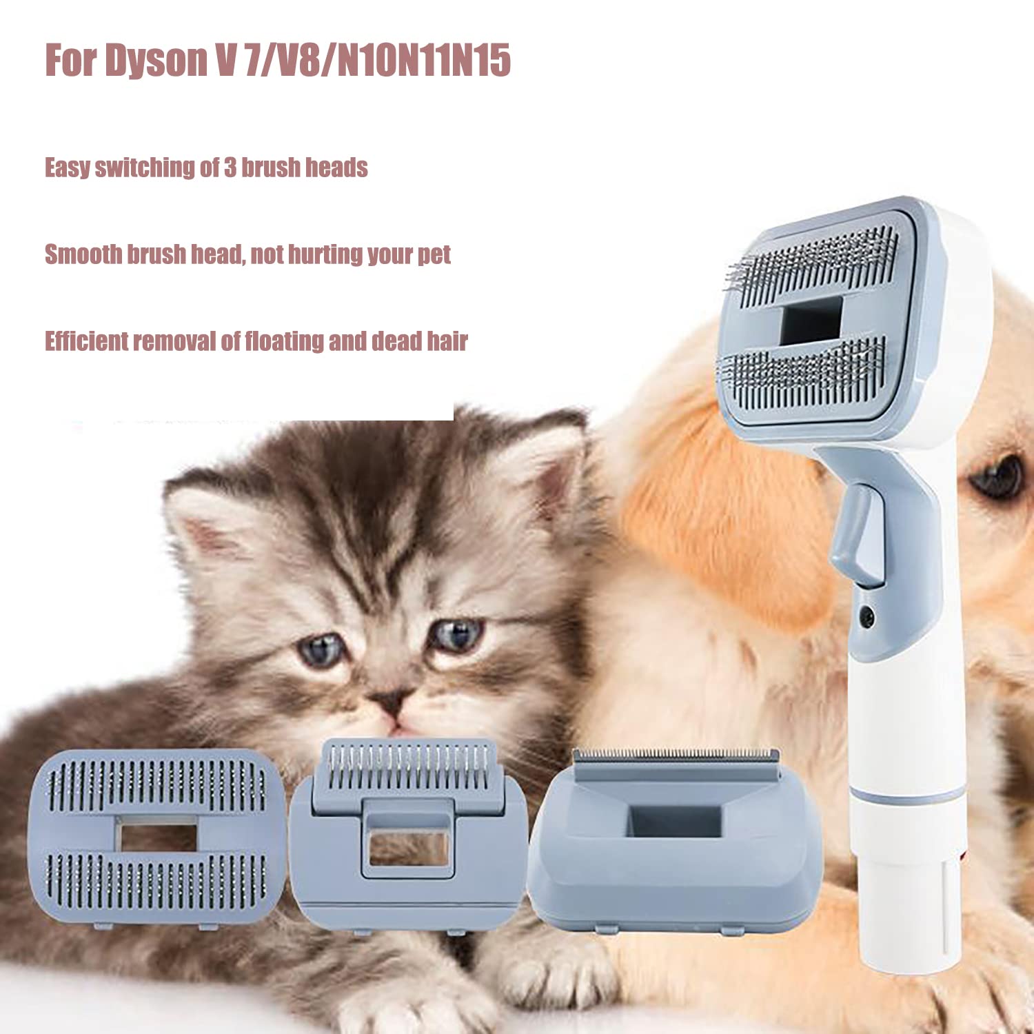 Cepillo para mascotas y gatos con 3 cabezales de cepillo para aspiradora Dyson V7 V8 V10 V11 V15
