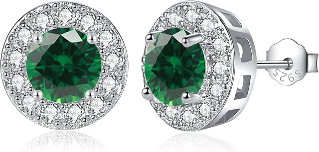 CERSLIMO Silver Diamond Earrings for Women Girls, Heart Shaped Diamante Earrings | Birthday Gifts for Her Birthstone Stud Earrings, Cubic Zirconia Halo Earrings Jewellery Brides Bridesmaids
