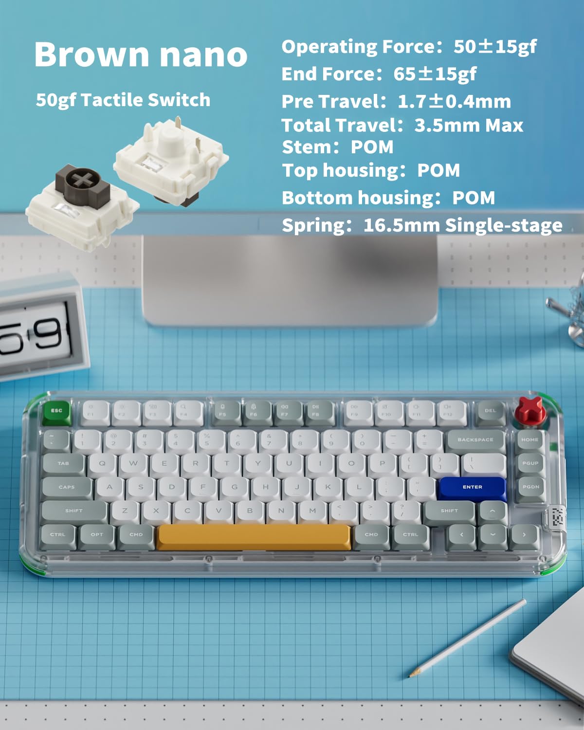nuphy Kick75 - Tastiera meccanica wireless a basso profilo, con controllo del volume, 75% Hot Swappable RGB personalizzabile, 80 tasti, con cappucci per tasti PBT, BT/2,4G/USB-C(Brown Nano Swithc)