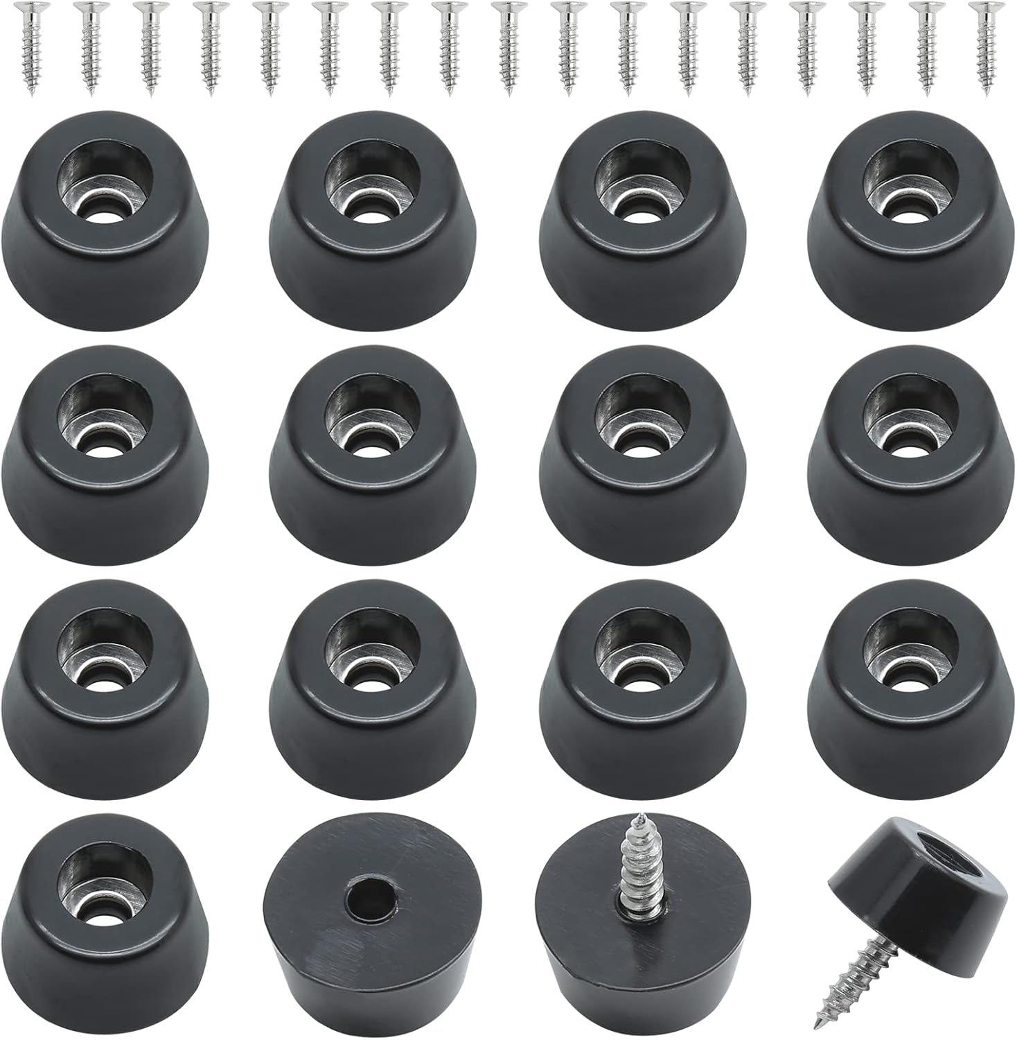 16 Pieces Rubber Feet for Cutting Board with Screw, 1" W x 1/2" H Black Rubber Bumpers, Non Slip Feet for Electronics, Furniture, Appliances