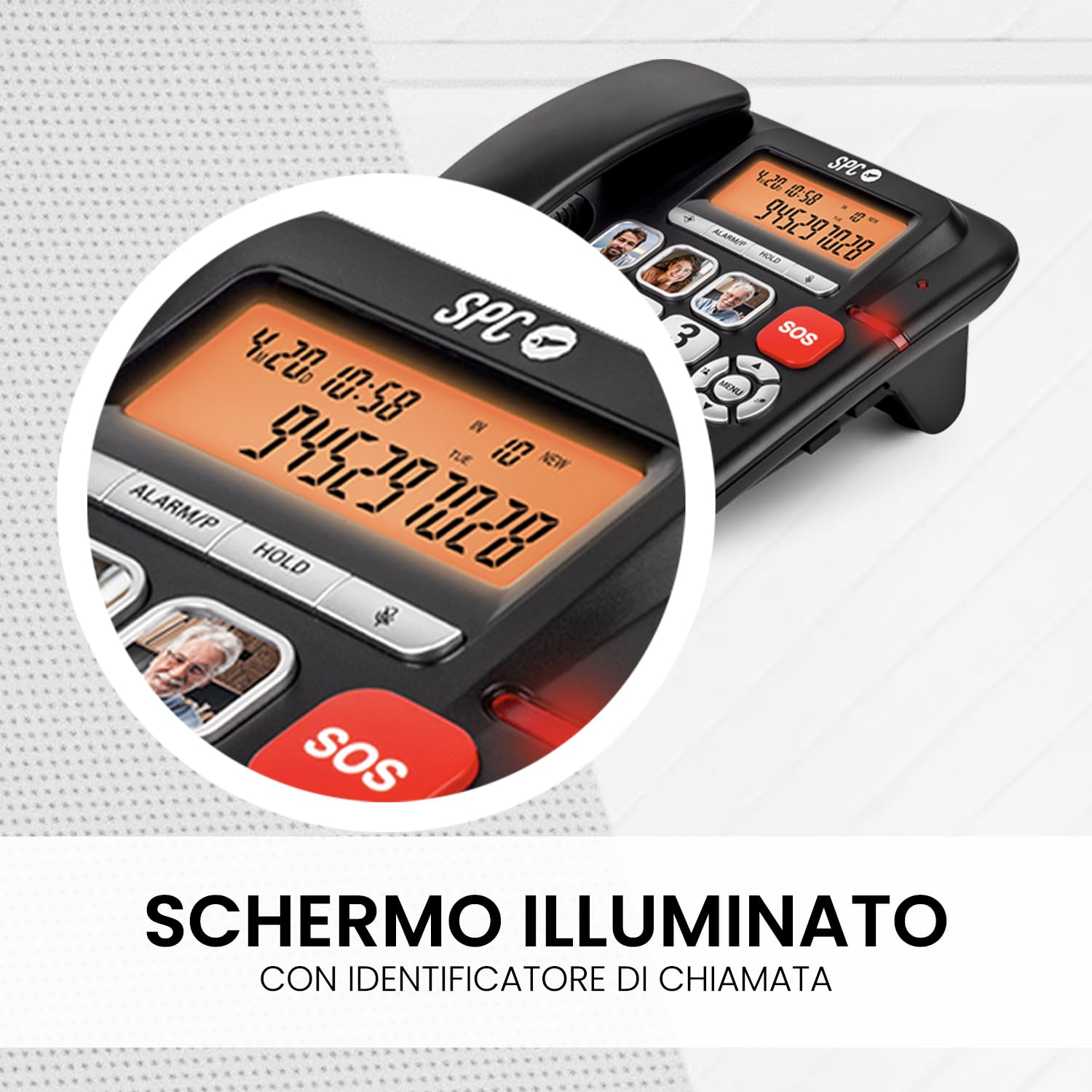 SPC Comfort Volume Pro – Telefono fisso per anziani tasti grandi, suoneria forte e display illuminato | Volume amplificabile +20dB | Memoria diretta, SOS e compatibilità con apparecchi acustici – Nero