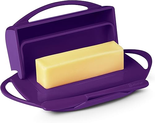 Miniatura 2 de Butterie Mantequillera abatible con tapa y cuchillo a juego, capacidad para 2 palitosmantequilla europea, soporte para mantequilla sin ensuciar,
