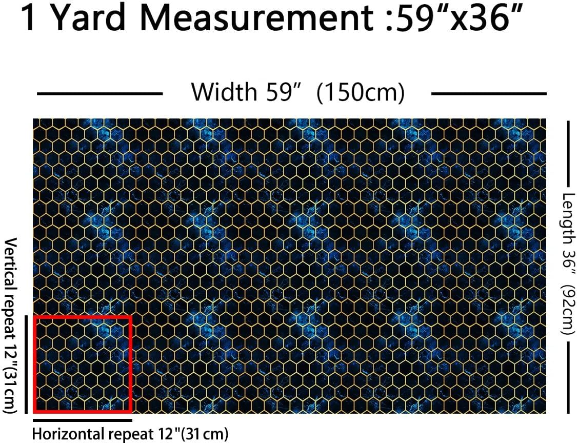 Blue Marble 2 Yards Upholstery Fabric for Chairs Honeycomb Fabric By The Yard for Kids Modern Marble Aesthetic Decorative Soft Flannel Geometrical Gold Black