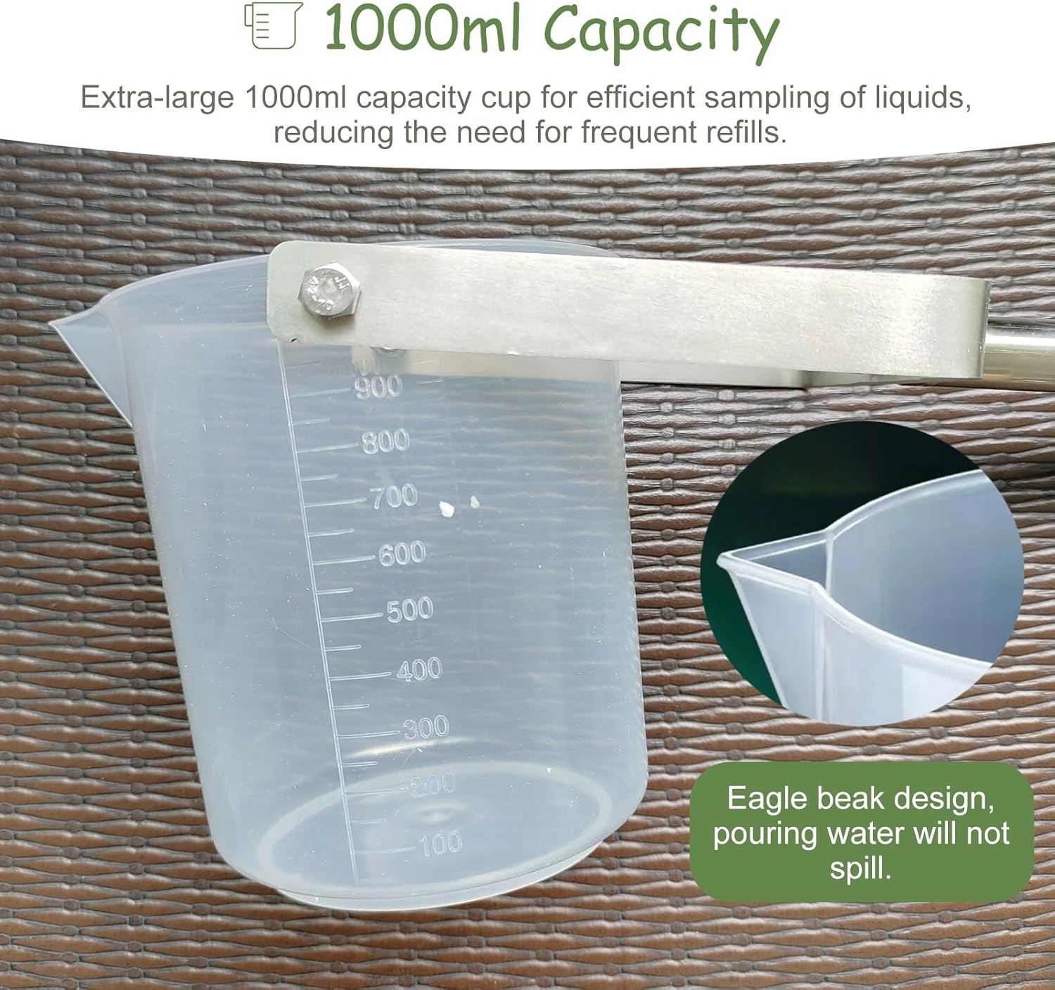 Vibeo 304 Stainless Steel Telescopic Water Sampling Pole, 1000ml Sample Ladle for Environmental Monitoring, Lightweight Water Sampler with Graduated(0.61m-1.5m (2ft-4.9ft))