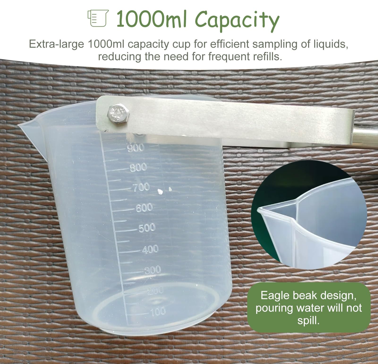 Campionatore d'Acqua telescopico da 1000 ml - Asta di campionamento liquidi in Metallo Regolabile con becher in plastica, mestolo per analisi dell'Acqua da Laboratorio Estensibile da 1,17 m