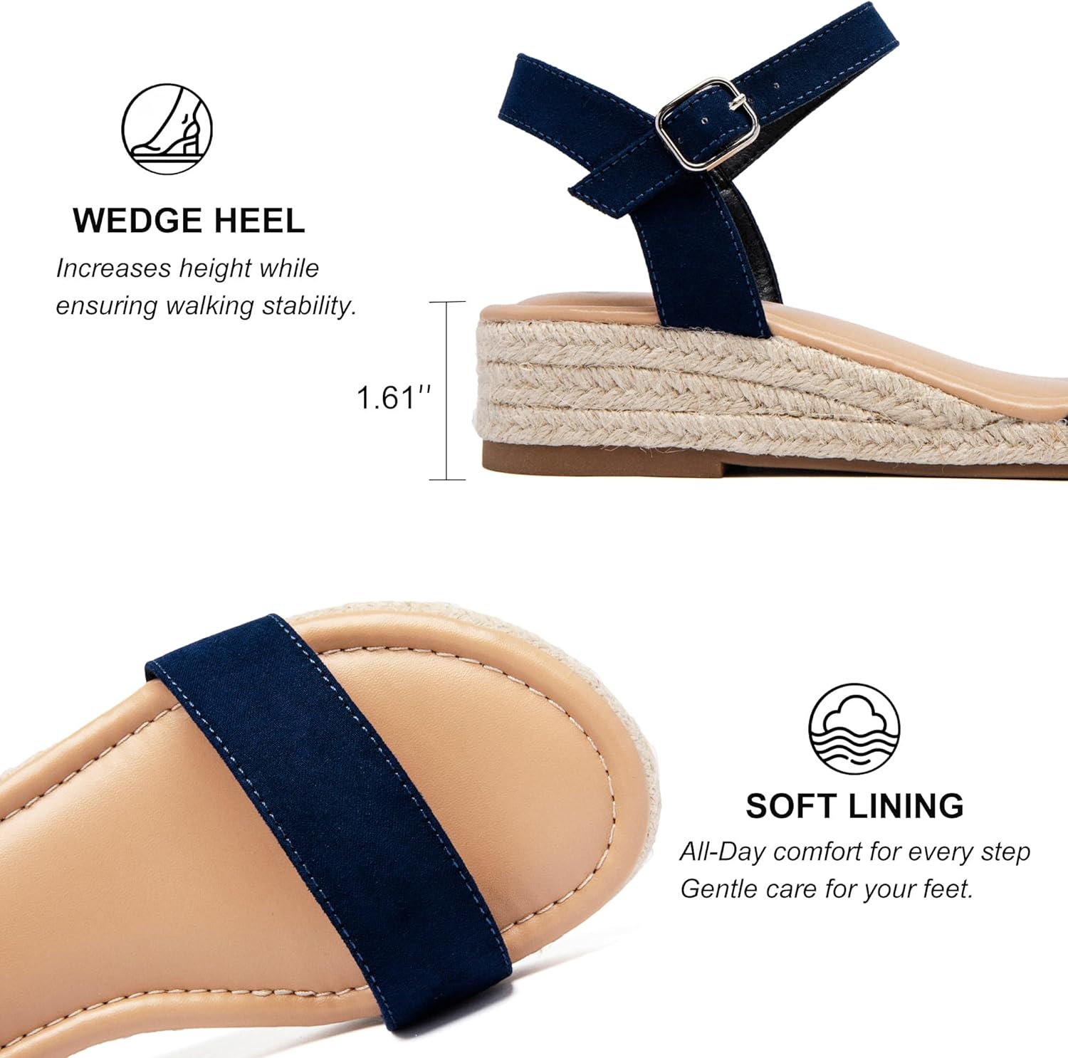 Ataiwee Women's Platform Wedge Heel Sandals - Buckle Closure with Ankle Strap, lightweight Rubber Sole, Comfortable Insole, Open-Toe Casual Summer Sandals. - Image 4