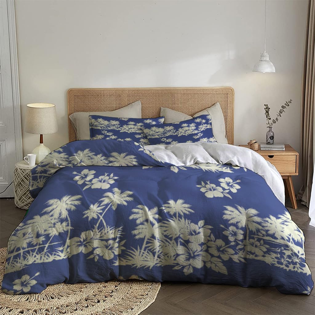 NIBAINLO 布団カバーかわいいハワイの花 肌に優しい ピーチスキン加工 掛け布団カバー 和式 洋式 あったか 布団カバーセット リバーシブル ホームステイ ホテル 家庭兼用