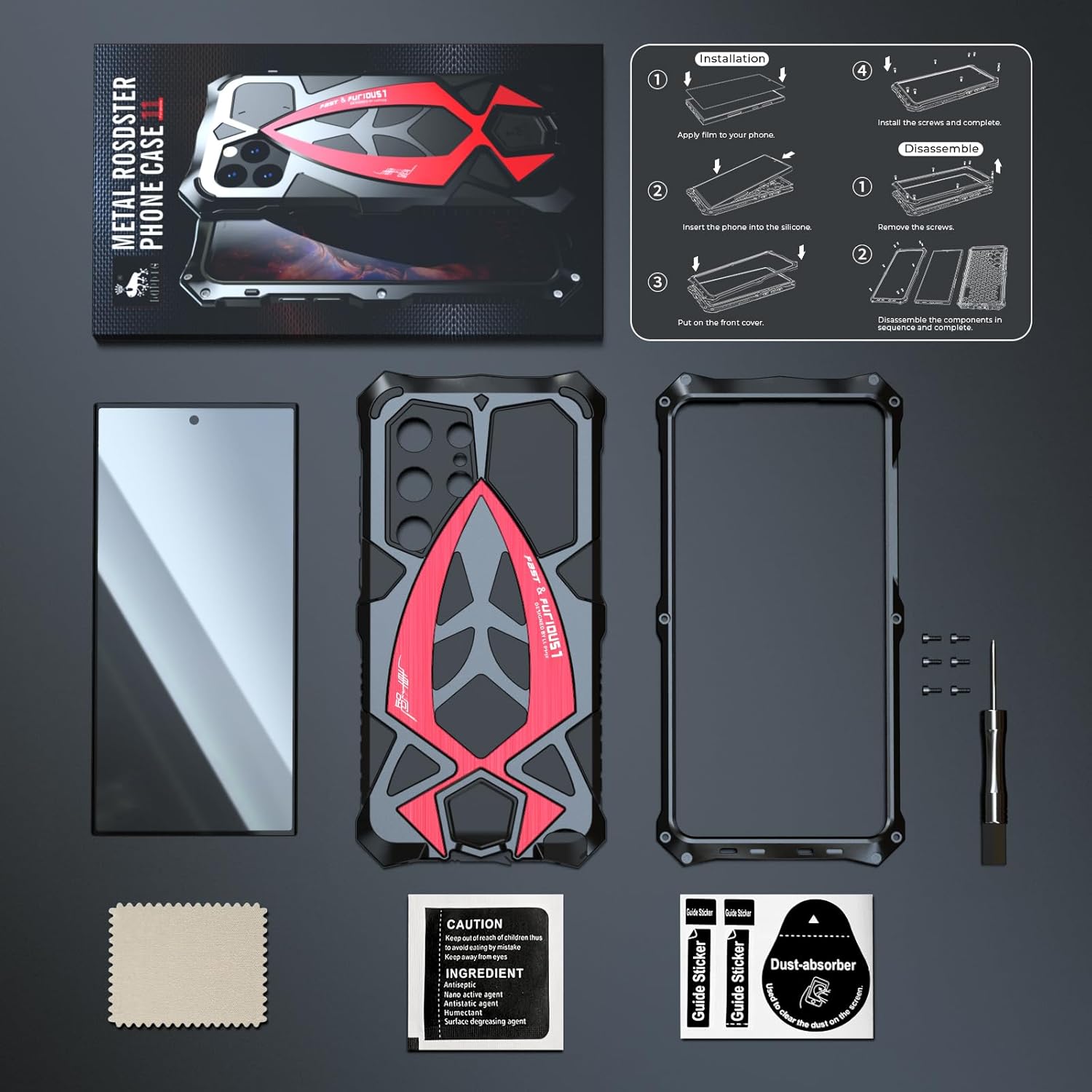 Lunivop for Samsung Galaxy S25 Ultra Case 6.9 '' Metal Hard Phone Case Cover Case para Screw with Camera Protection Heavy Duty metalicas Military Grade Black Red - Image 6