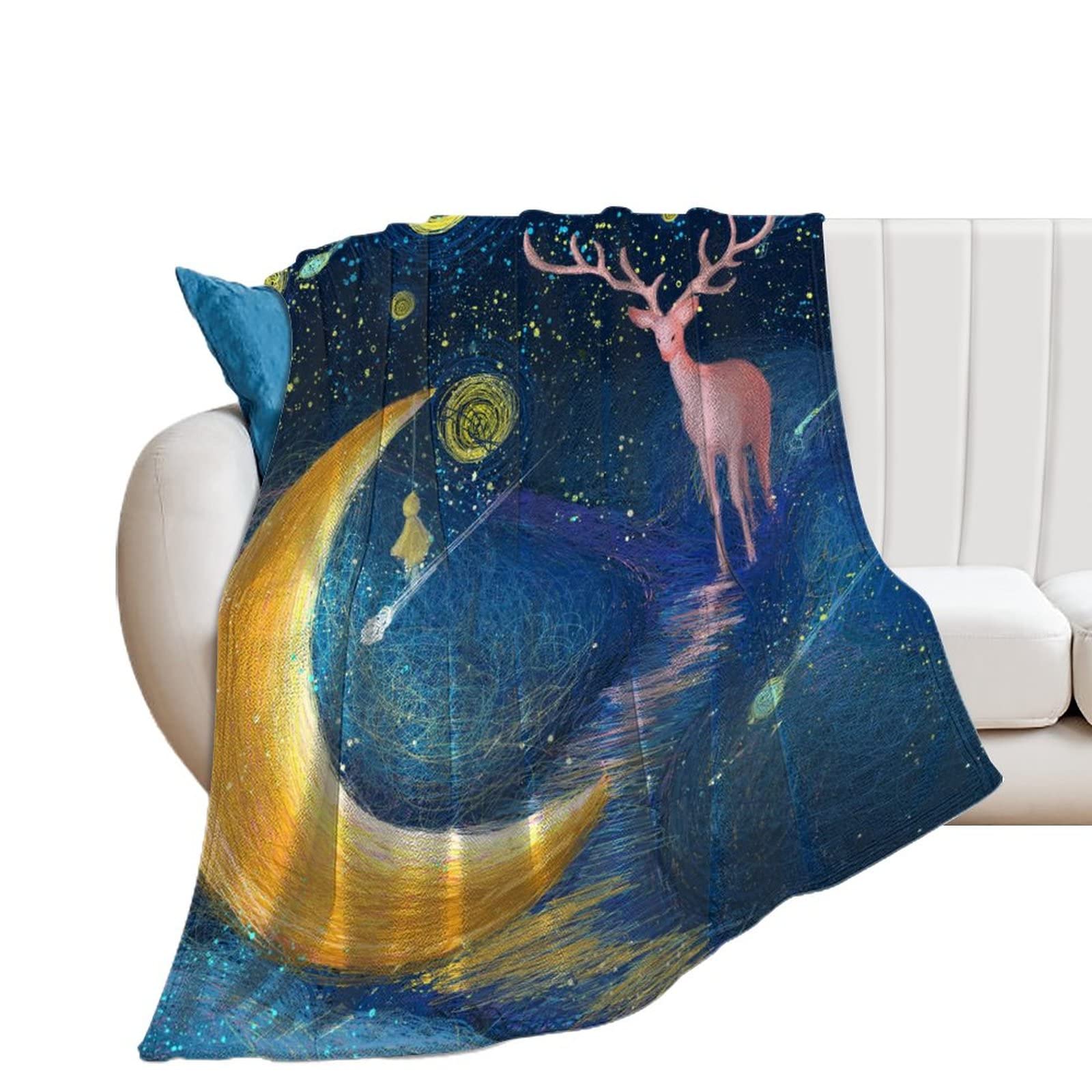 Couverture Polaire Cerf Imprimé Flanelle Chaude Jeté de Canapé 130x150 cm