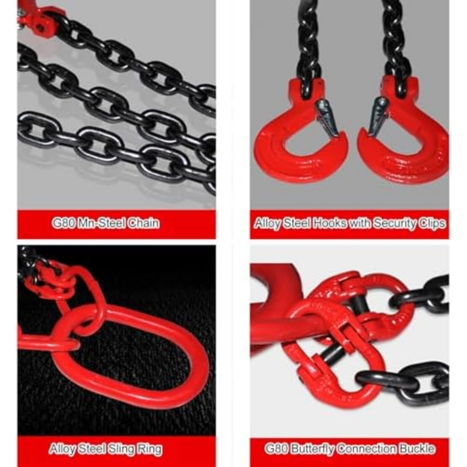 G80 Heavy Duty Chain Sling 6mm Acciaio Rigging Gancio 1 Tonnellata capacità per Il Sollevamento Industriale di Rimotore Sicurezza di Costruzione