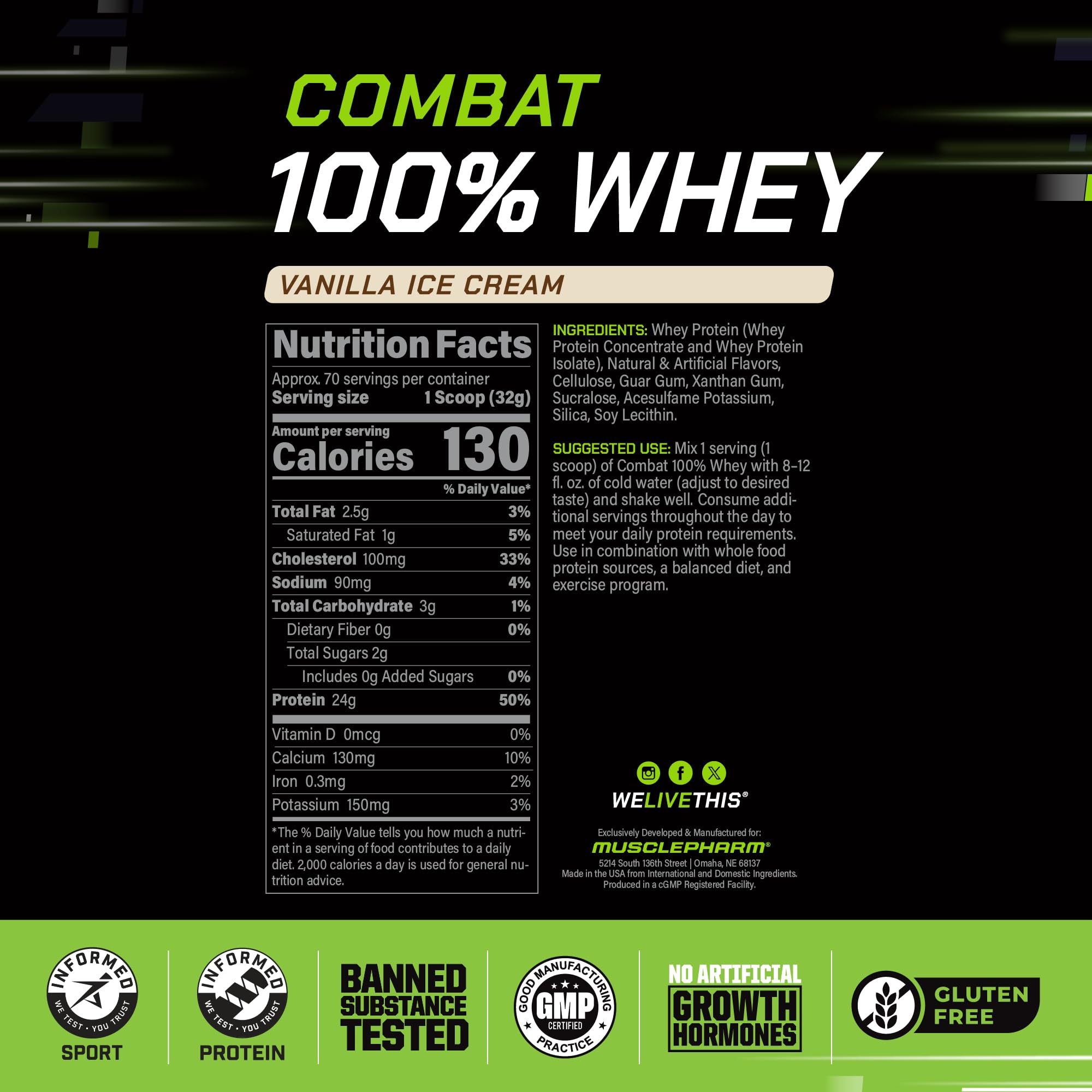 Muscle Pharm Combat 100% Whey Protein Powder | Vanilla - 5 lb — Amazon image 3