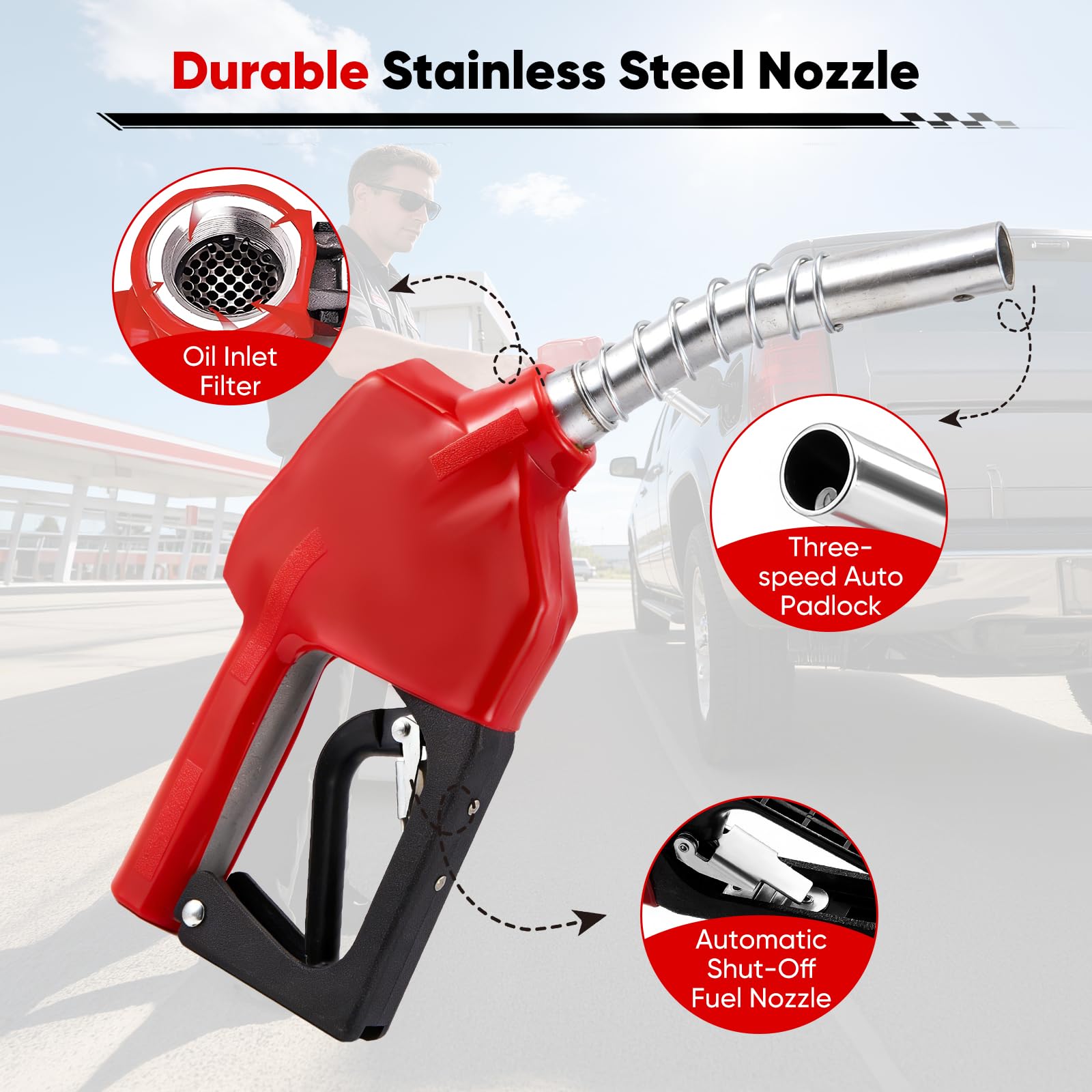 Boquilla automática para diésel, Boquilla de combustible de 3/4" con caudal de 3 etapas para gasóleo de calefacción y diésel Bomba de diésel autocebante ajustable