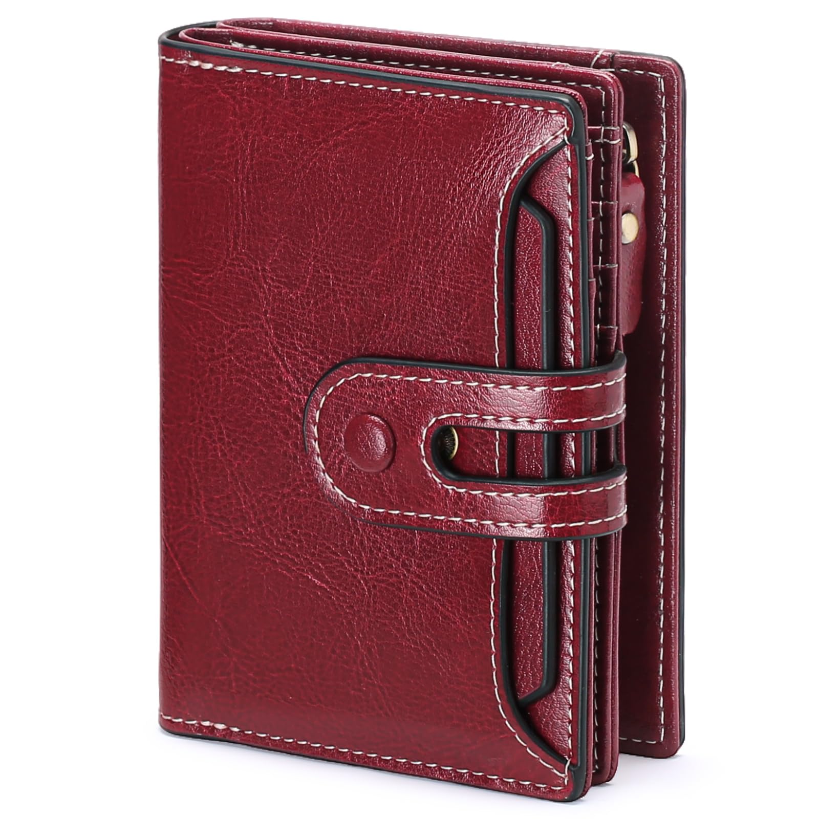 GOIACII Small Wallet Women Rfid Blocking Genuine Leather Compact Bifold Card Holder for Women with Zipper Coin Pocket 2 ID Windows