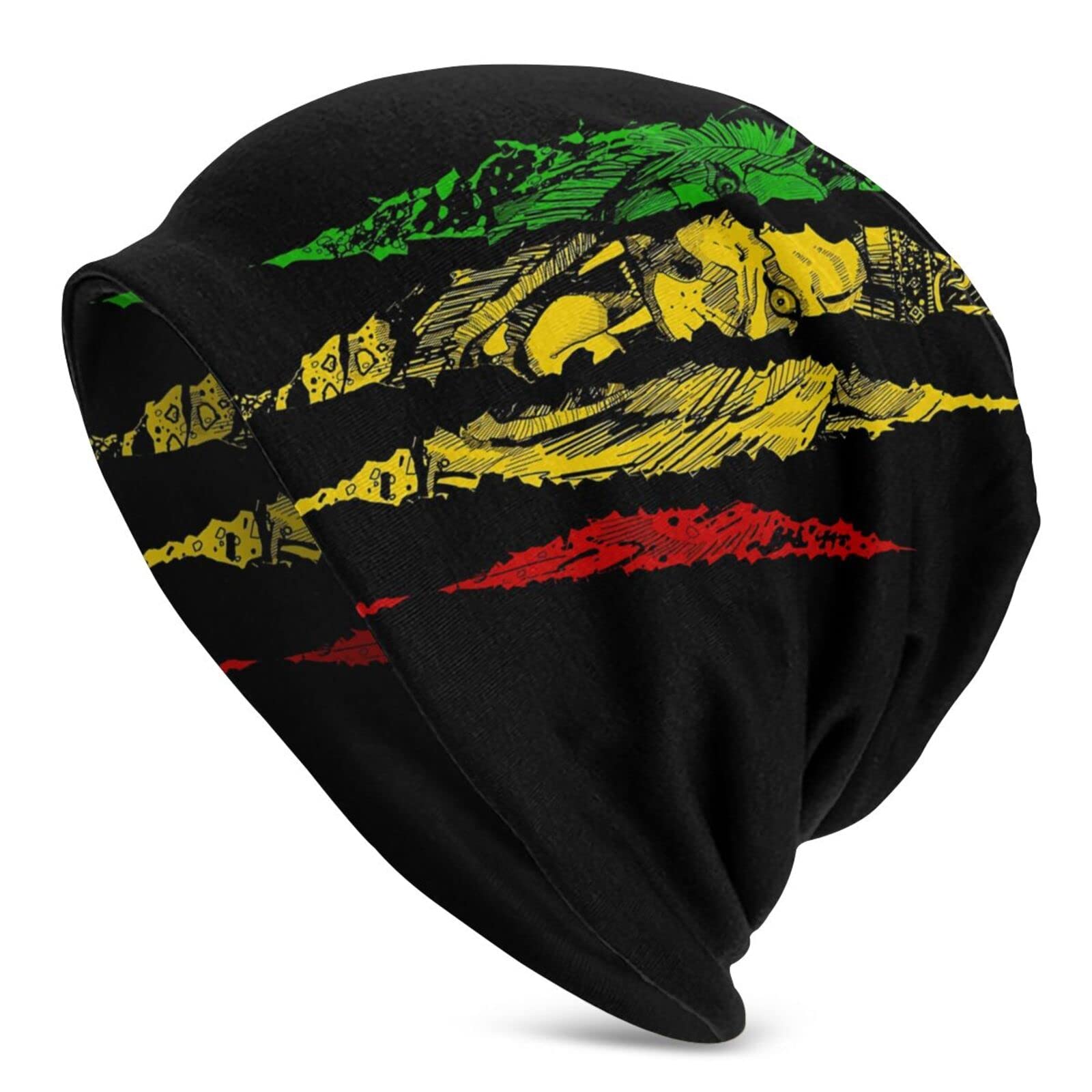 zerosevenee Jamaican Rasta Reggae Judah Lion Beanie Hat for Men/Women Slouchy Beanie Skull Cap Winter Stretch Acrylic Knit Hat