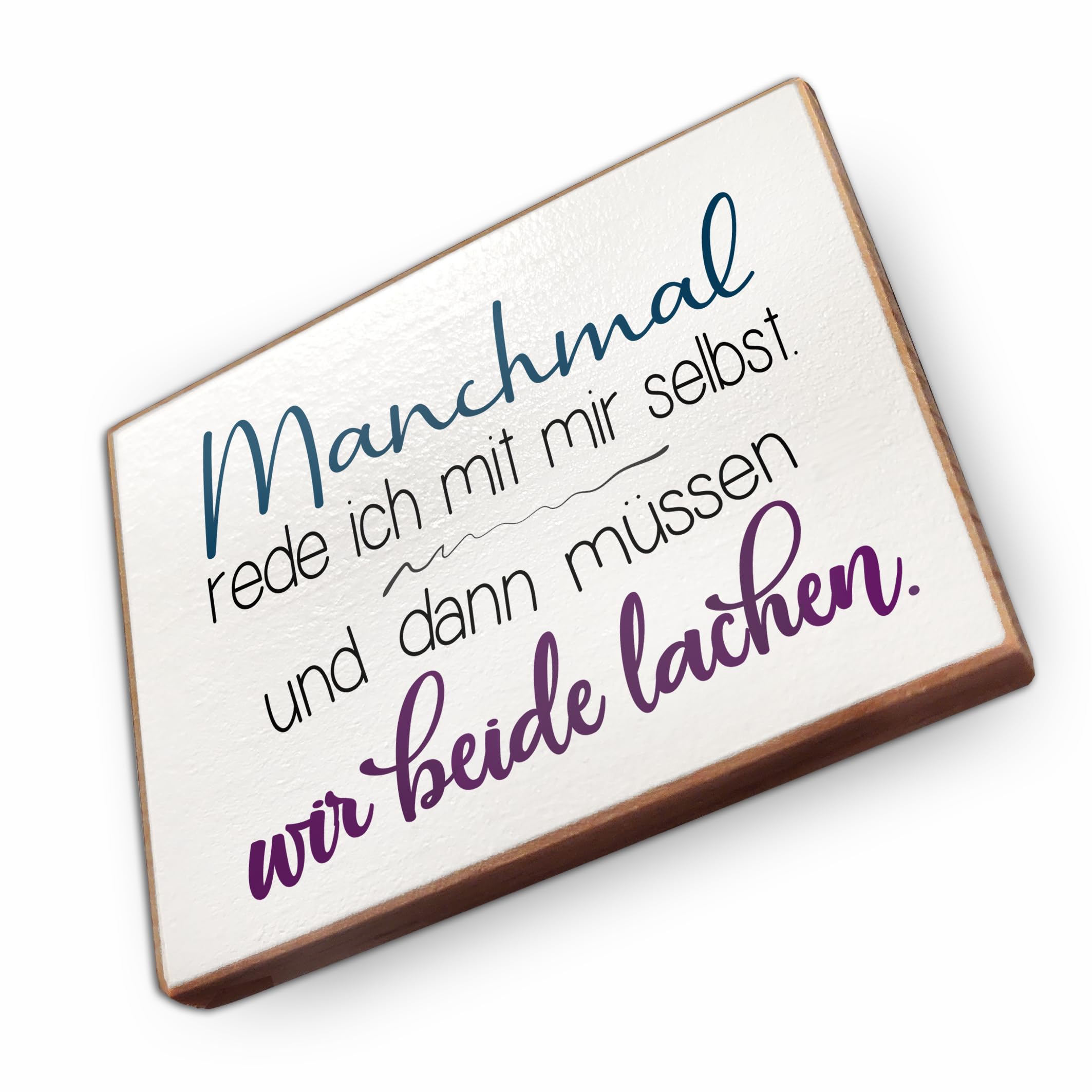 Kühlschrankmagnet mit Spruch - M - Handmade aus Buchenholz - Magnet für Kühlschrank Süß Witzig Lustig - Küchen Kühlschrank Deko 6.5cm x 5cm - Geschenk-Idee (Manchmal rede ich mit mir selbst)