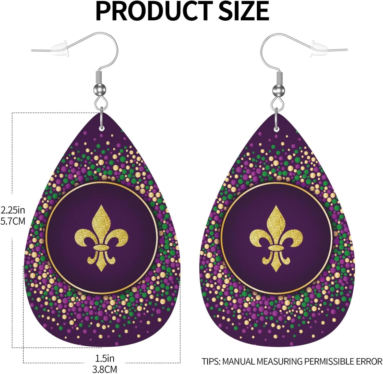 Mardi Gras Teardrop Earrings For Women Faux Leather Earrings Dangle Earring Jewelry - Image 4
