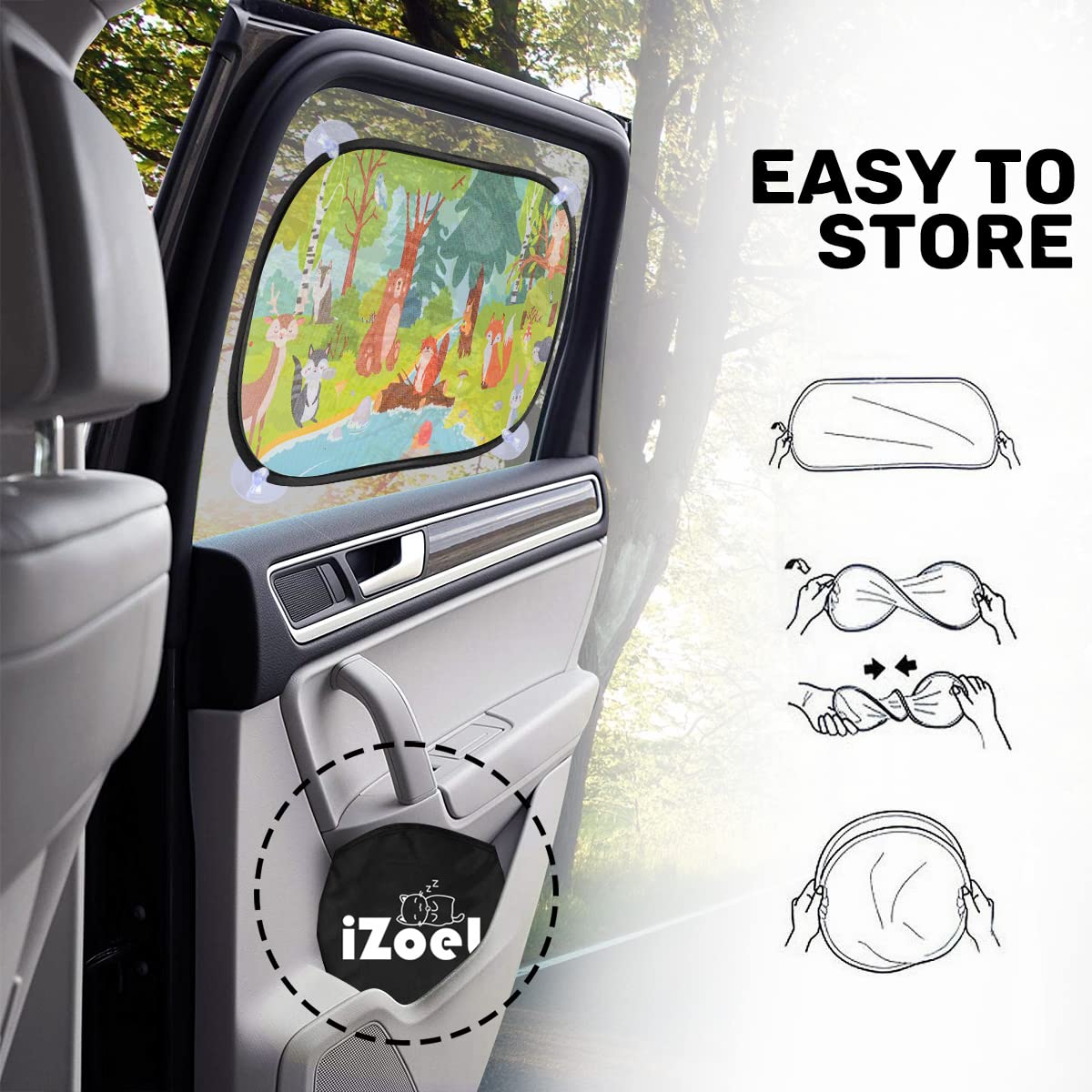 iZoeL Parasole Auto per Bambini, 2 Pezzi Parabrezza Finestrino Laterale, 8 Ventose Autoadesivo, Custodia, 51 x 31 cm, Universale Protezione Solare E UV