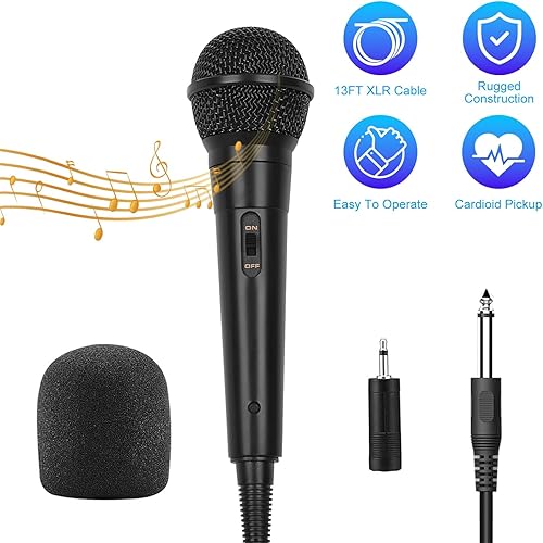 Miniatura 2 de Micrófono de mano con cable, micrófono vocal dinámico cardioide de mano dual con interruptor de encendidoapagado, cable de 13 pies, conector de