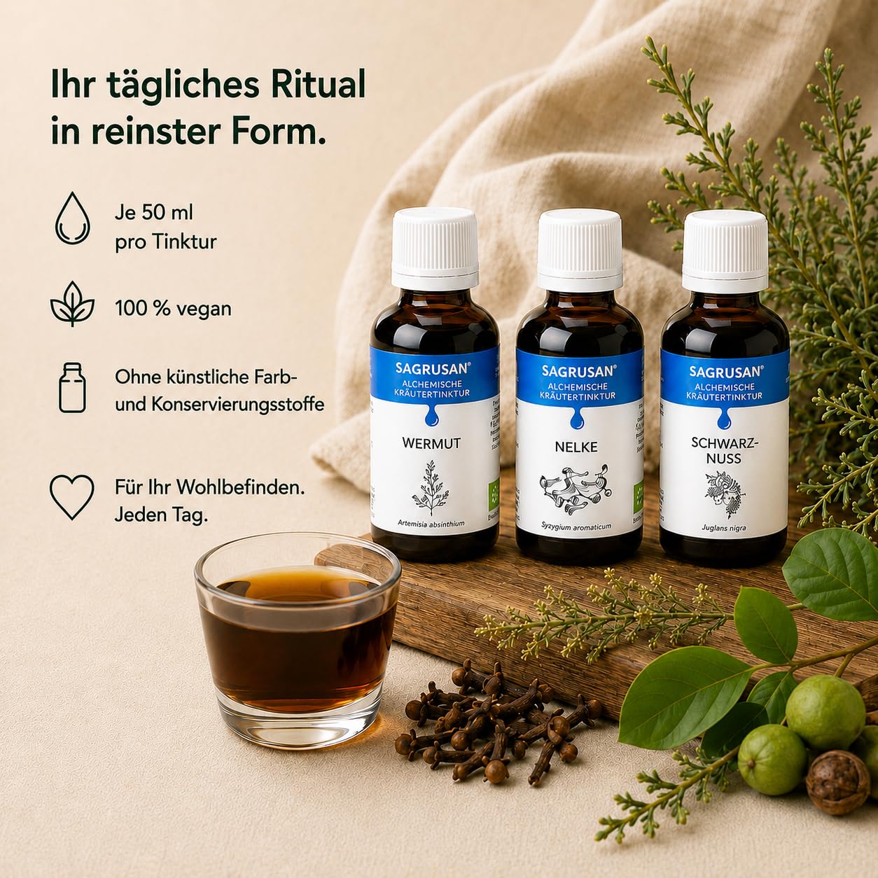 PARAMIX – Wermut, Nelke & Schwarznuss Kräutertinktur Komplex | 3x 50 ml