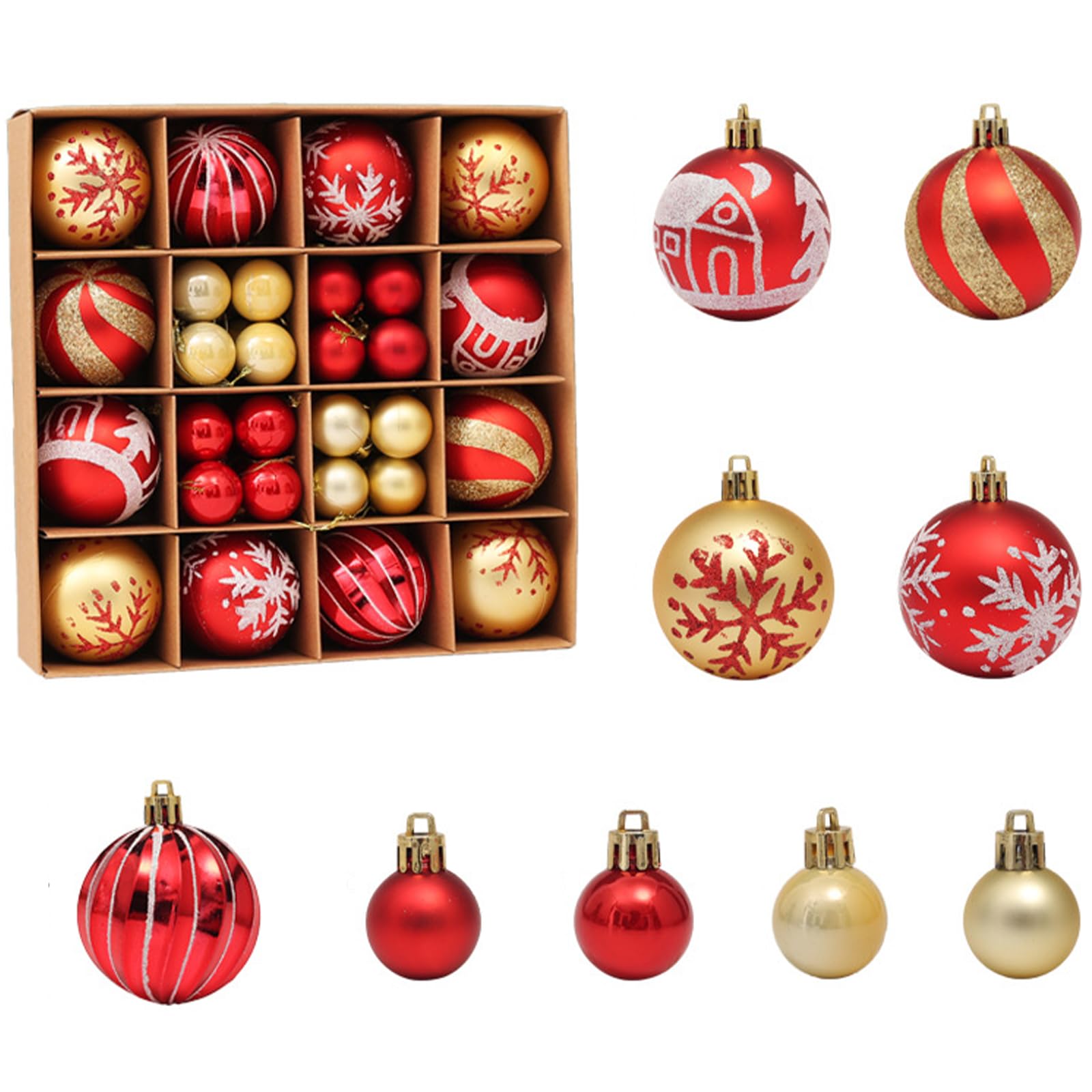 Christmas Ornaments Ball Set Colorful Glittering Baubles Set Xmas Tree Pendants Holiday Party Balls Decoration (Gold and Red)