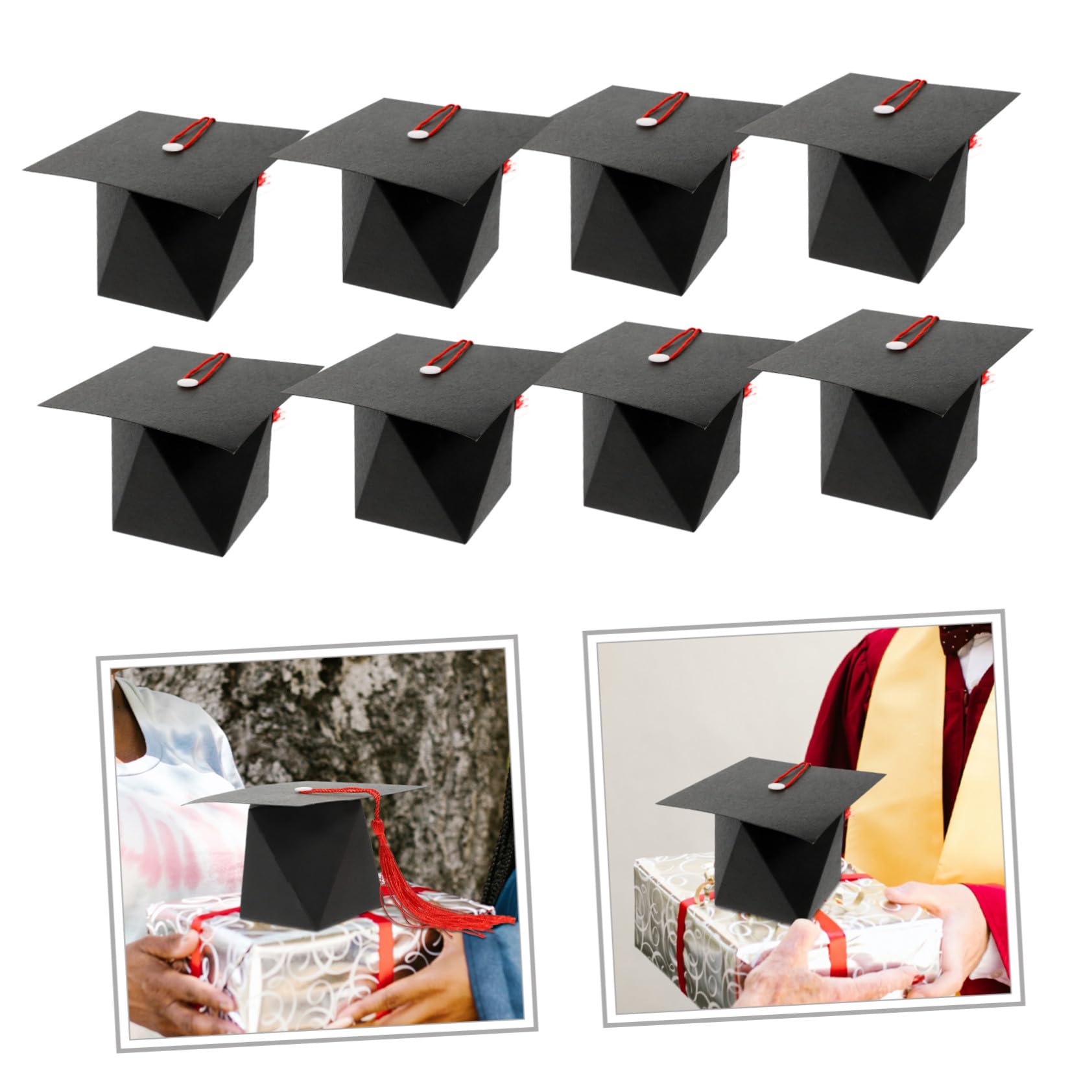 Ipetboom 50 Stück Geschenkboxen Doktorhut Form Abschlussparty Deko Süßigkeitenboxen mit Quastenanhänger für Gastgeschenke und Party Favor bei Graduation Feier