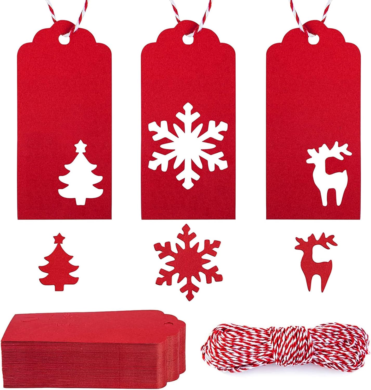 150 Pieces Christmas Gift Tags, Christmas Tags Hang Labels Paper Tags Kraft with Christmas Tree Snowflake Elk Patterns for DIY Xmas Holiday Present,Decor Christmas Gift with 10 m Twine (Brown) : Health & Household