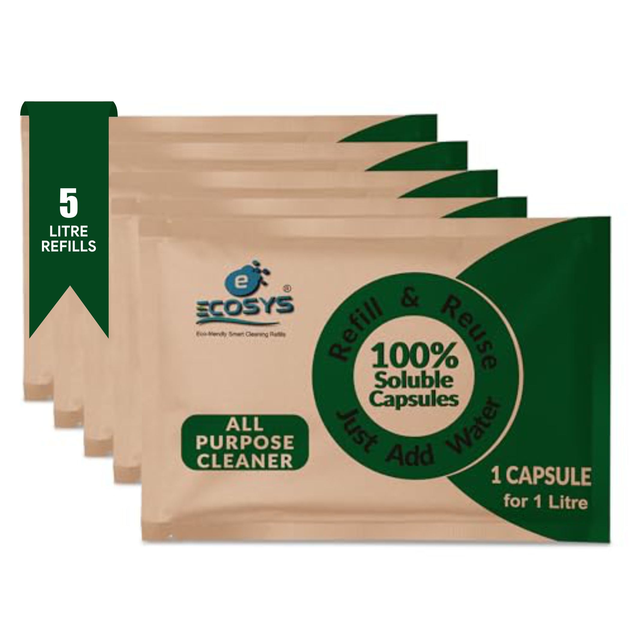 Ecosys All-Purpose Liquid Cleaner Capsules for 5L, Eco-Friendly, Non-Toxic Disinfectant, 0% Harmful Chemicals, Pet and Baby Safe -Combo of 5 Refill Packs (1 Soluble Capsule for 1L) (B093LQL7KL) Amazon Price History, Amazon Price Tracker