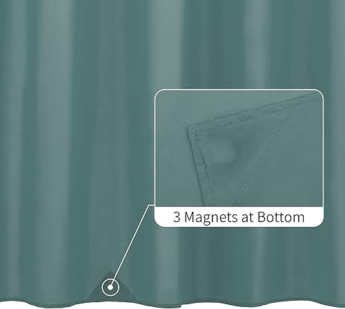 Miniatura 2 de Forro de cortina de ducha de tela verde azulado impermeable, suave y ligero, forro de ducha con 3 imanes, calidad de hotel y lavable a máquina,