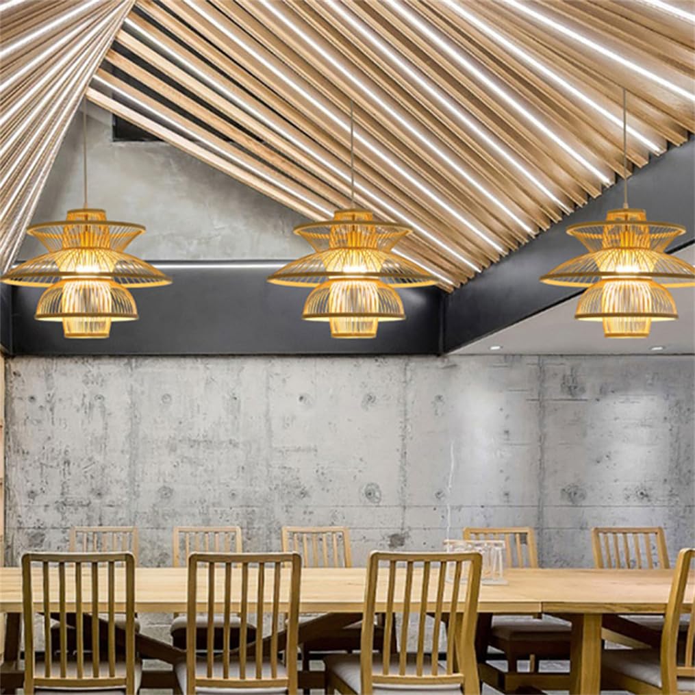 Lampa wisząca z bambusa - pleciony żyrandol w stylu boho, naturalna lampa rattanowa, nowoczesna oprawa wiklinowa, podstawa E26, do restauracji, sypialni, salonu, 50 cm