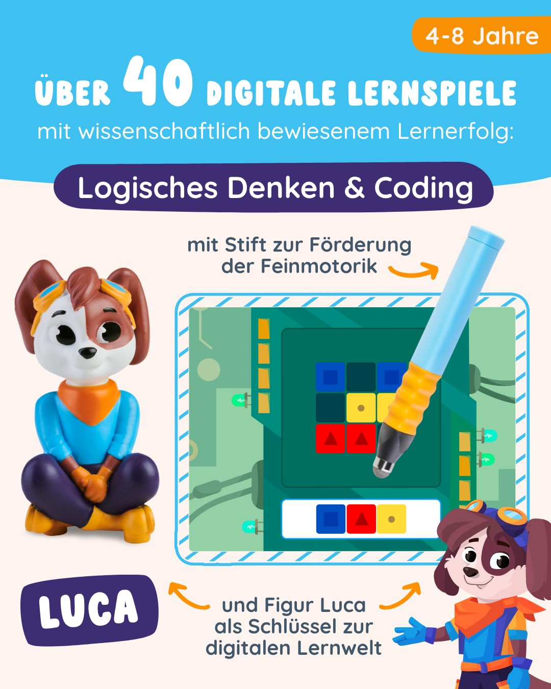 Edurino Starterset Luka Logisches Denken & Coding ab 4 Jahren inkl. App | Spielerisch Strukturen & Muster erkennen | Rätseln & Knobeln