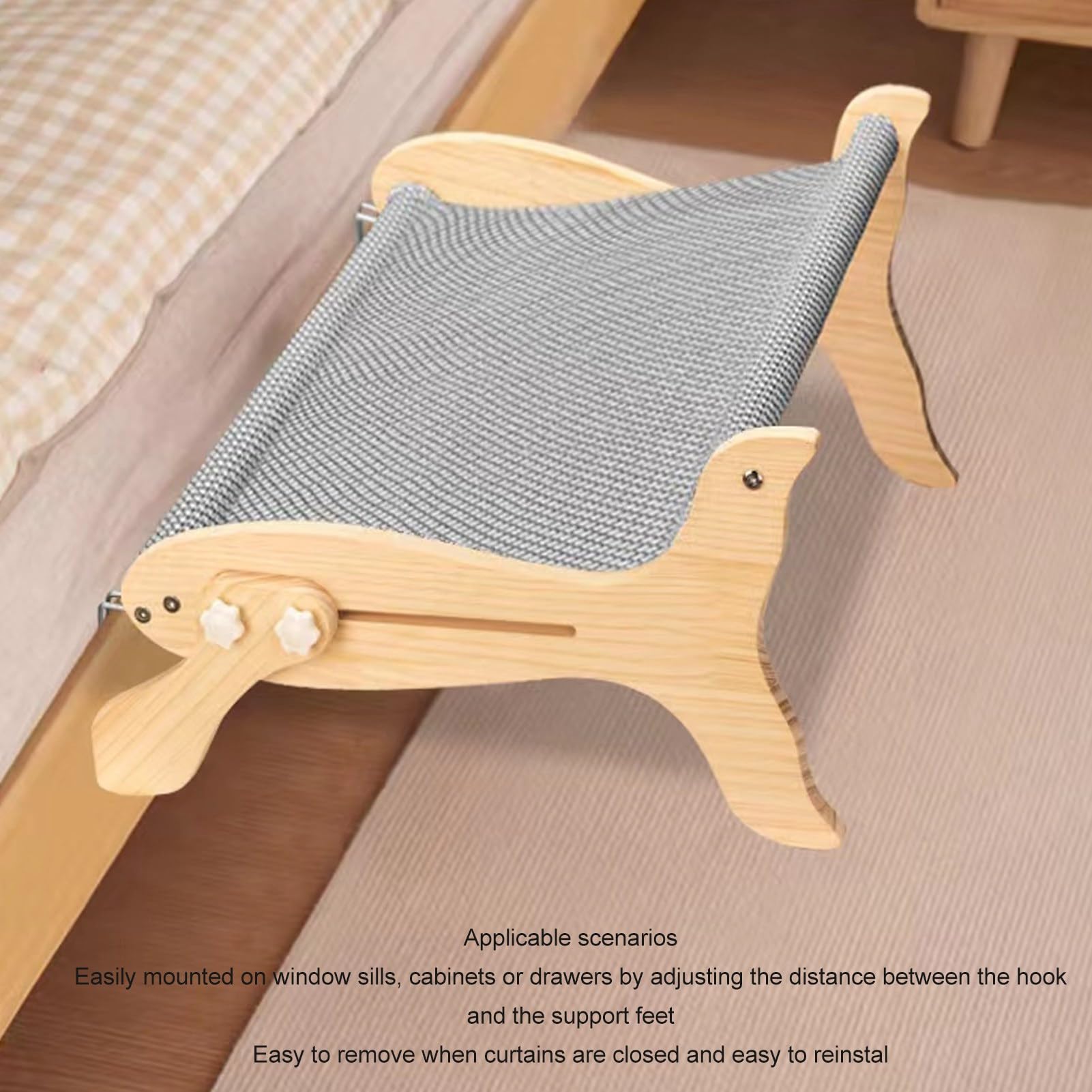 Amaca for Gatti con Struttura in Legno e Metallo for Gatti da Interno, Facile da Regolare, Amaca for Gatti di Grandi Dimensioni e Gattini, for davanzali, comodini, cassetti e armadietti