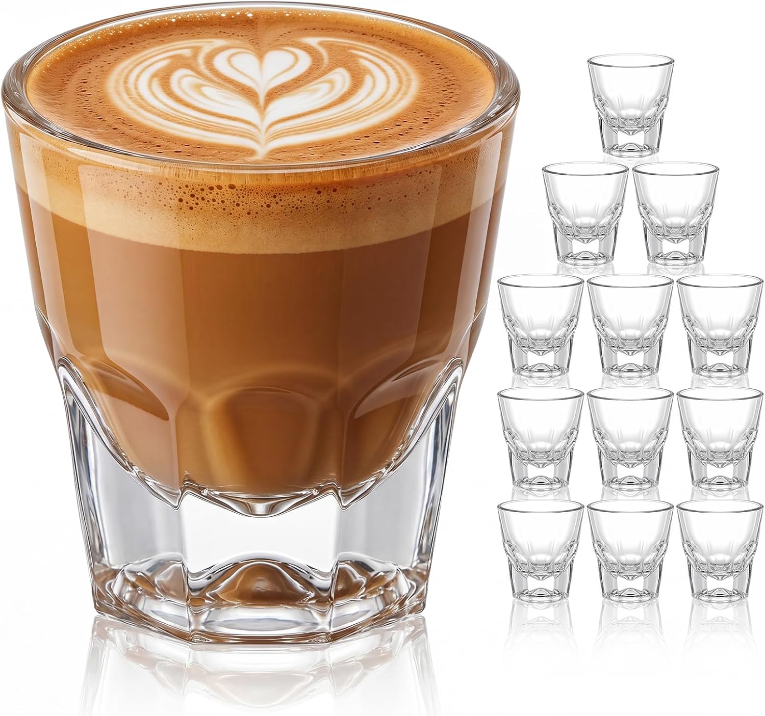 Set of 6 Cortado Glasses, 4.5 oz Glass Espresso Cups, Thick Weighted Base, Dishwasher Safe Durable Coffee Glasses for Latte, Macchiato, Cappuccino, Restaurant & Home Use