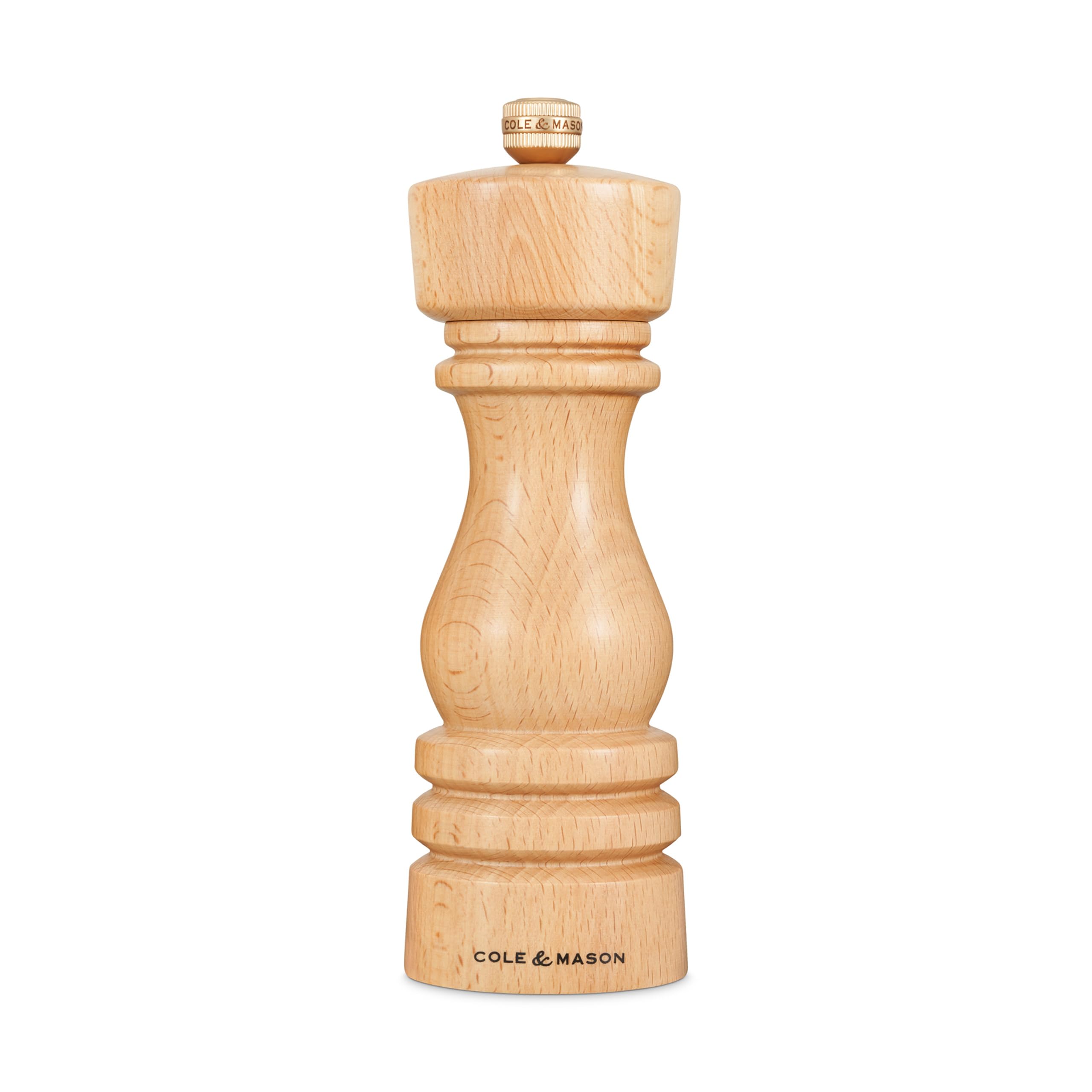 Cole & Mason London Natural Beech Salt Mill, Non Corroding Ceramic Mechanism, Salt Grinder with Adjustable Grind, Beech Wood