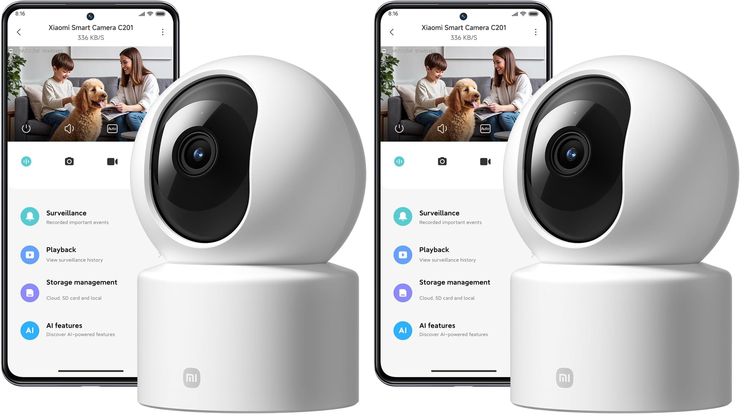 XIAOMI Smart Camera C201 La nitidissima risoluzione HD 1080p protegge ogni angolo della tua casa (Confezione da 2)