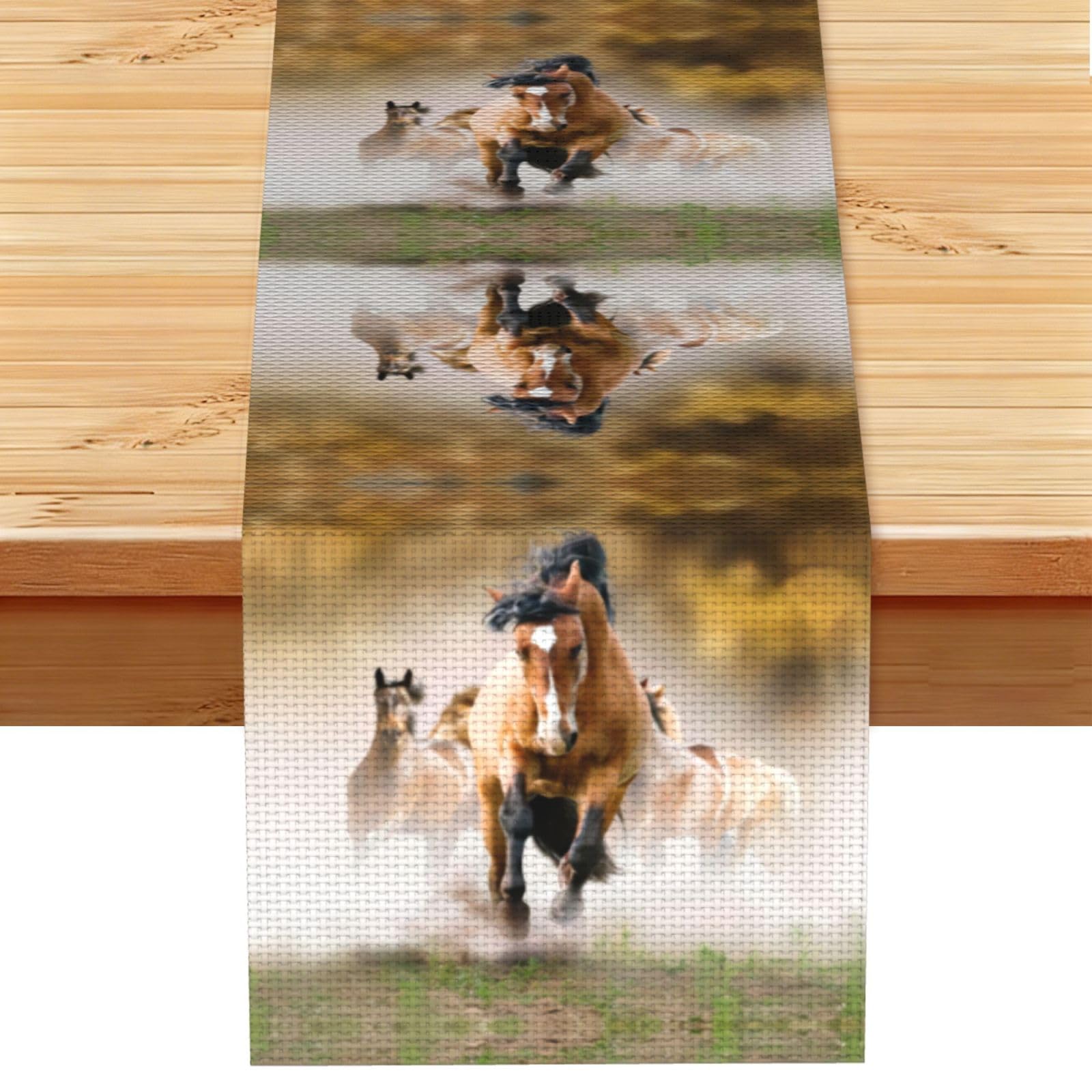 Horses Linen Feel Table Runner Wedding Party Home Decoration