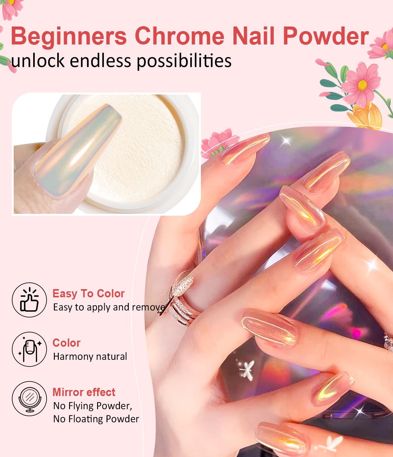 Fairy Effect Chrome Nail Powder BISHENGYF, Pearl Chrome Nail Powder Shiny Mirror Glitter Effect Nail Chrome Powder - Image 4