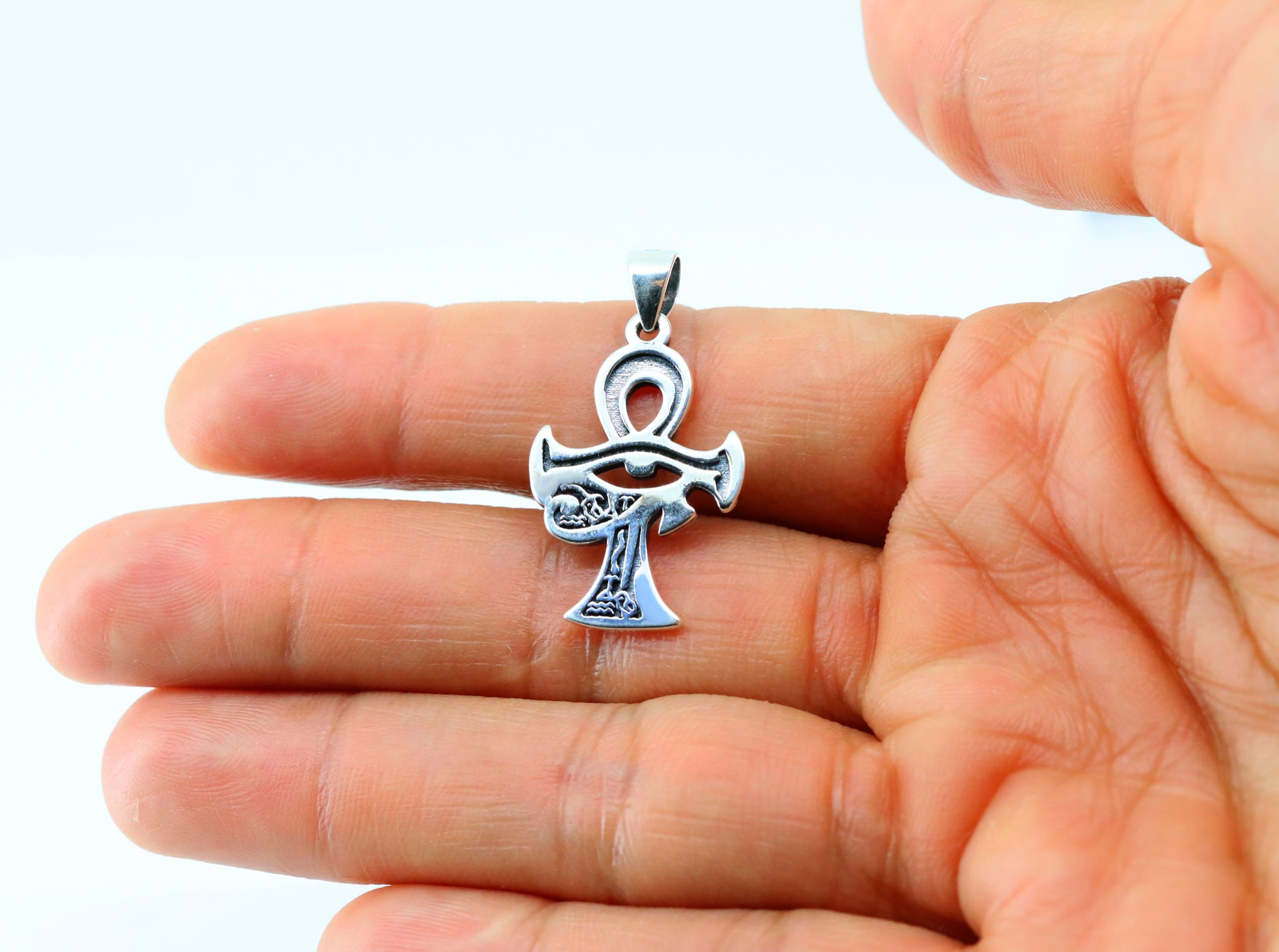 Only faith Colgantes Esotéricos de Plata de ley 925, Sello de 7 Arcángeles y Cruz Egipcia con Ojo de Horus, 3 cm