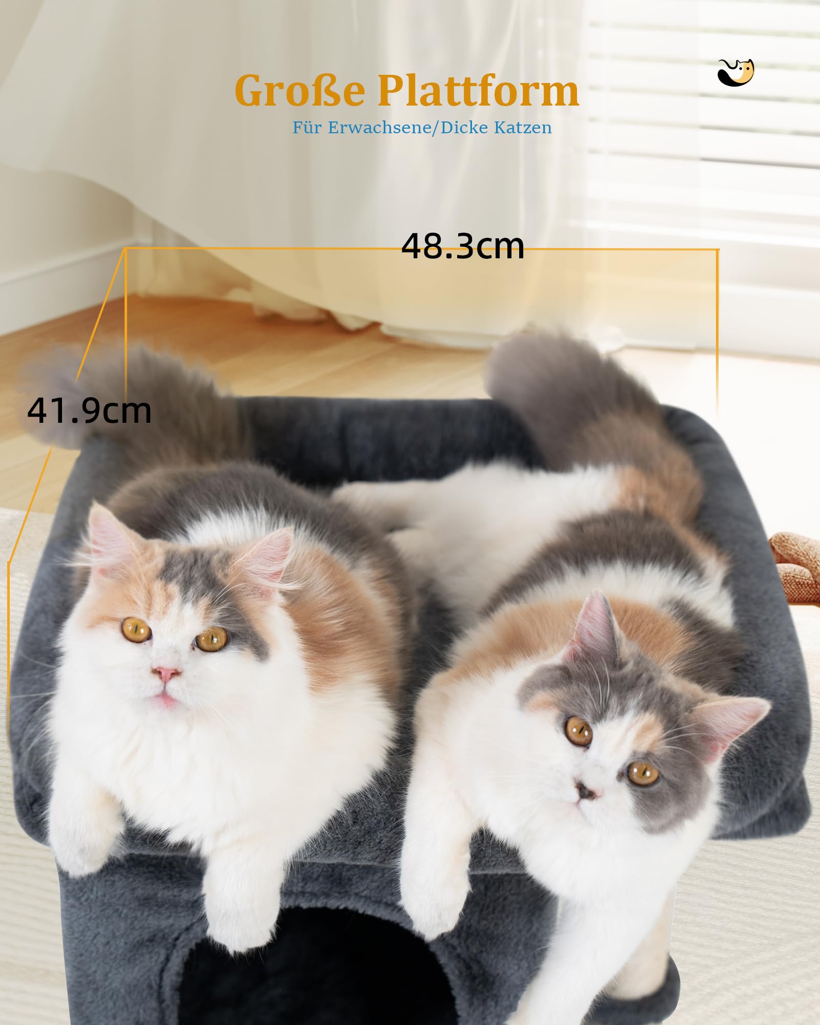 Aechonow 61cm Kratzbaum für Große Katzen Stabil, 2 Katzenhöhle fur Indoor Klein Katzen, Katzenbaum mit Große Liegefläche(48 x 40cm), 61cm Hohe Katzentonne Klein, Dunkel Grau