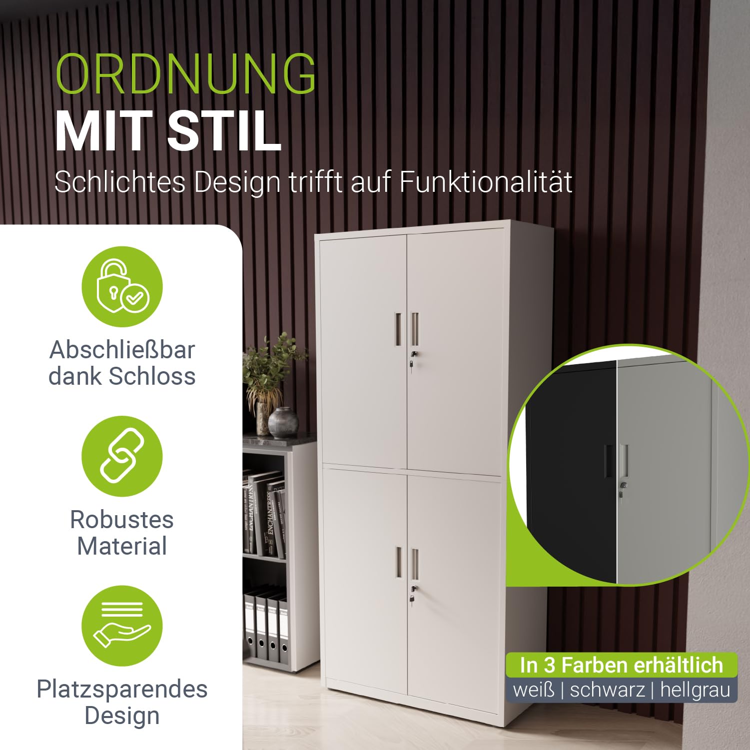 Juskys Aktenschrank aus Metall – 180x80x40 cm abschließbarer Büroschrank aus Stahl mit 3 verstellbaren Einlegeböden, höhenverstellbare Füße - Weiß