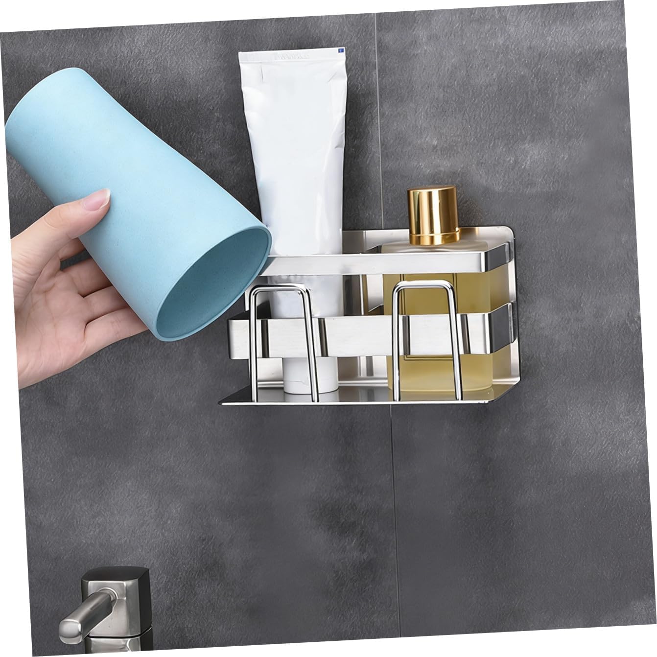 1pc Stainless Steel Toothbrush Holder No Punching Practical Bathroom Utensil for Home Hotel Use Space-Saving Toothbrush and Toothpaste Rack Silver