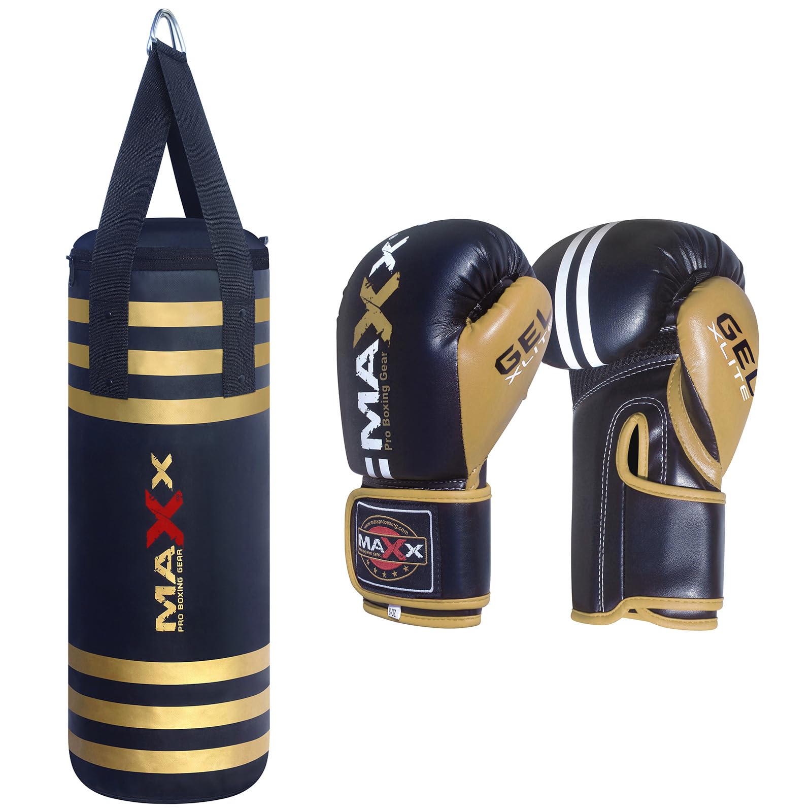 Maxx Empty Kids Boxing Set – Junior Empty Punching Bag with Gloves, FREE Hand Wraps & Multicolor Options (Black Gold, 4OZ) — image 1