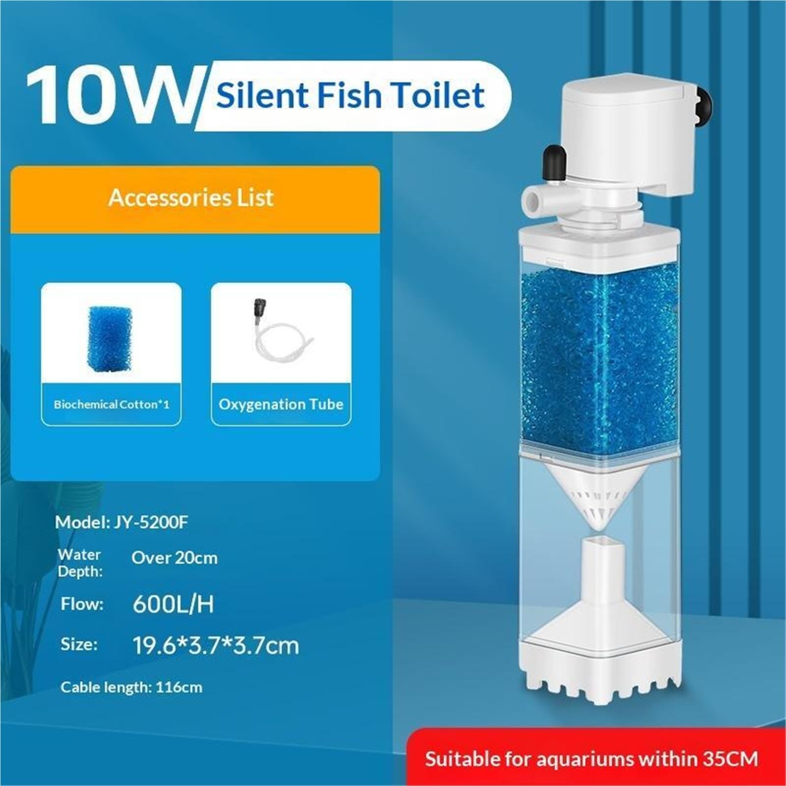 Aquarium-Innenfilter, Aquarium-Filterpumpe, tauchfähig, leise, Sauerstoffbelüfter, interner Wasserwellenmacher | 35 W