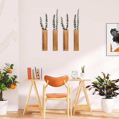 Miniatura 4 de YYDBIAP Paquete de 4 macetas de madera para plantas de interior, decoración de pared de madera para baño, sala de estar, dormitorio, moderno jarrón