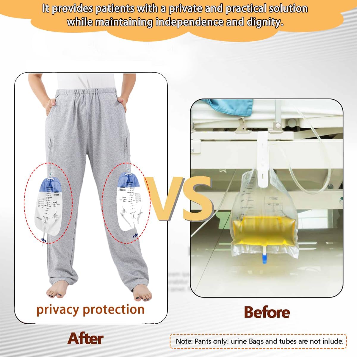 Catheter Pants for Men/Women, Nephrostomy Bag Holder, Urine Bag Pants, Foley Catheter Bag Cover Hold 2 Urine Bag (Grey, Large-Waist: 27.5''~40.1'') - Image 4