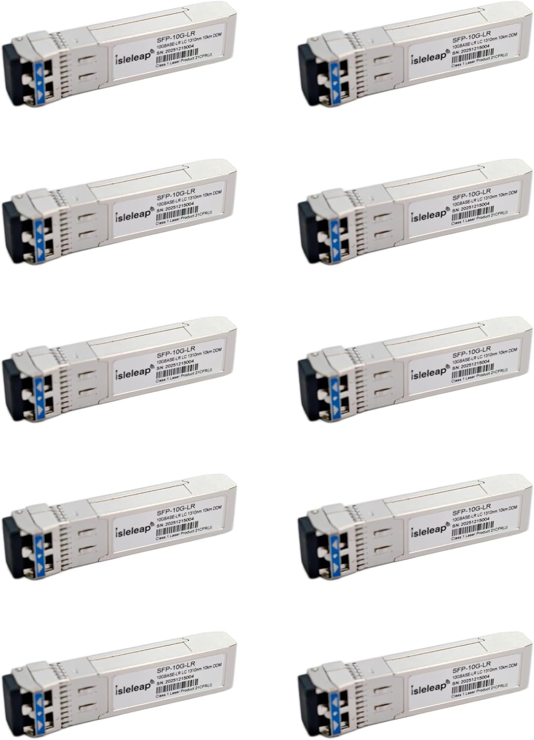 10 Pack Isleleap 10G SFP+ LR Transceiver, 10GBase-LR Duplex LC SMF Optical Module, 1310nm DDM, up to 10km, for Network Switch Connectivity (10 Pack)