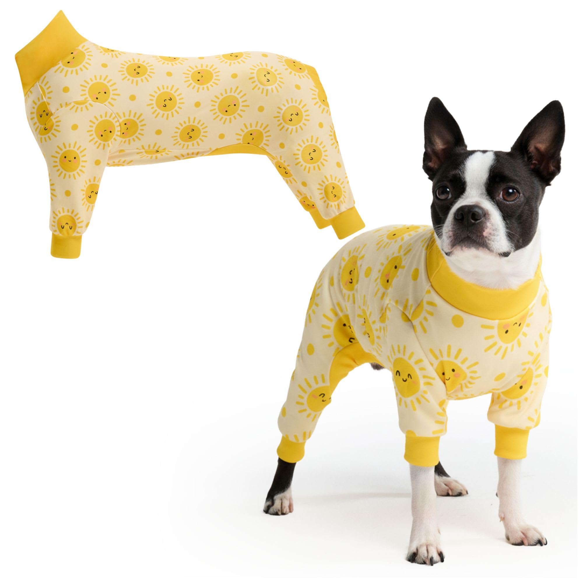 Spark Paws Dog Pajama, Dog Recovery Suit Male, Onesie, Ultra-Soft and 4-Way Stretch, for Small Medium and Large Breeds - Sunshine - M