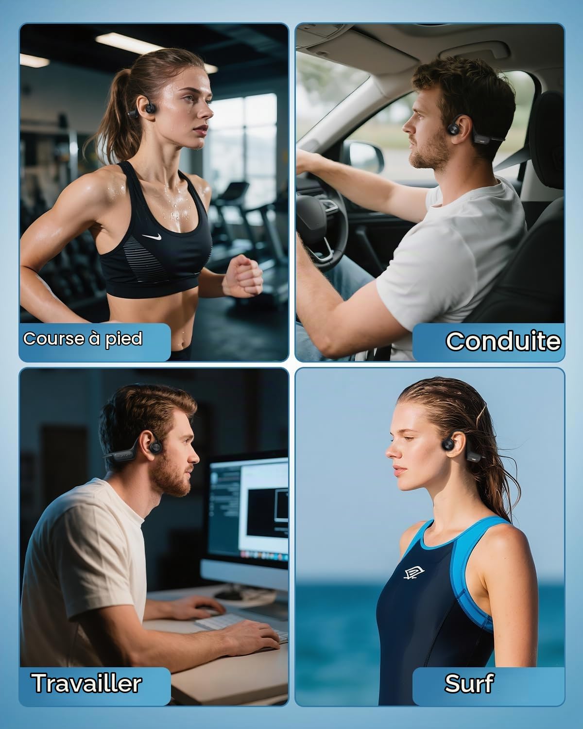 Wantek Casque Conduction Osseuse, Écouteur Natation À Bluetooth 5.4, mémoire 32 Go intégrée, Lecteur MP3 Étanche IPX8, 10 Heures de Jeu, Ecouteur Natation sans Fil, Casque Sport pour la Natation