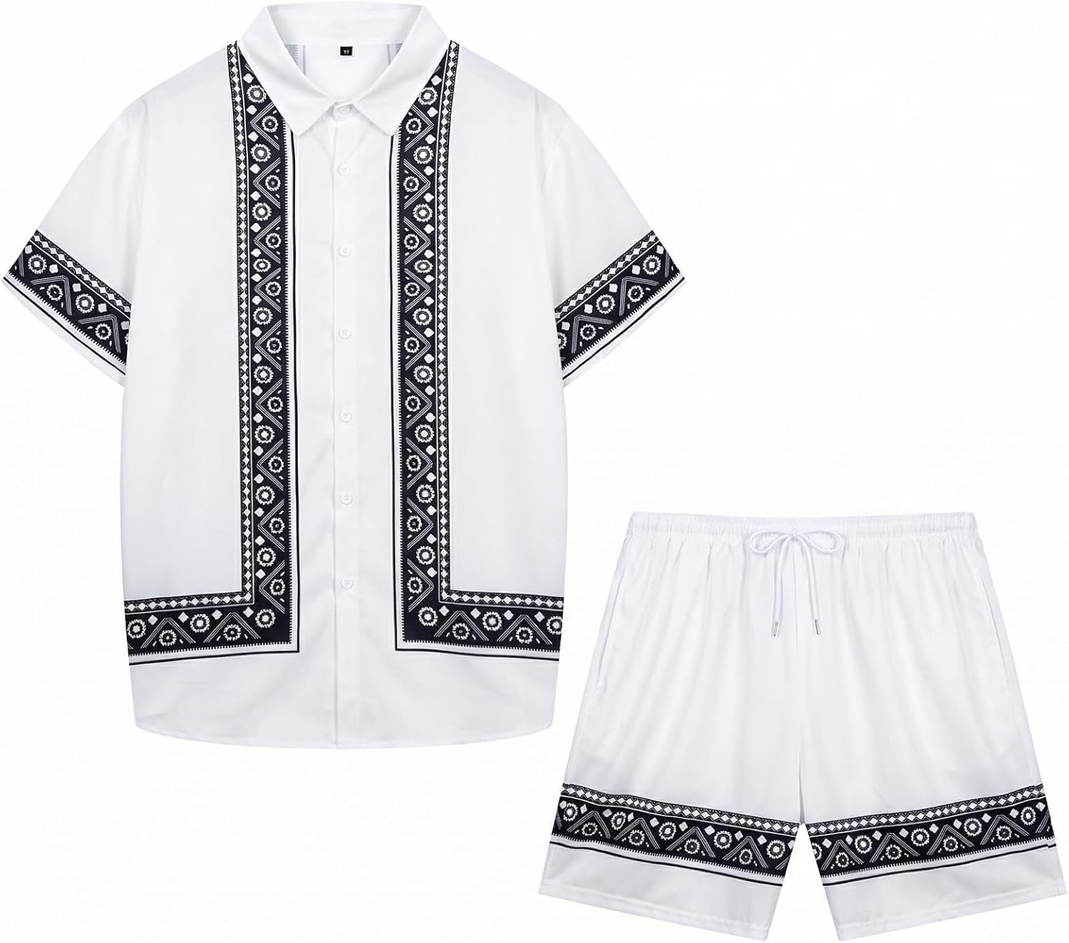TOLOER Men’s Ethnic Style Vacation Beach Outfits Button Down 2 Pieces Summer Shirt and Short Sets