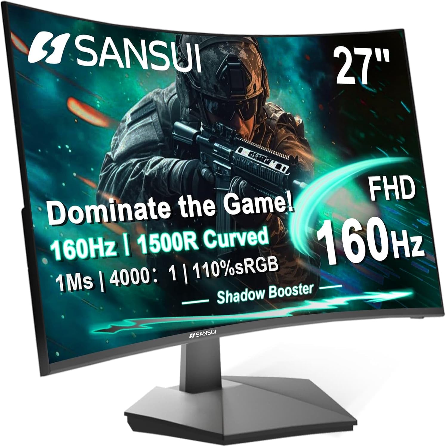 SANSUI 27 Inch Curved 160Hz Gaming Monitor, 1500R Curved Computer Gaming Monitor FHD 1080P, 4000:1, 110% sRGB, FPS/RTS, 1Ms MPRT|FreeSync|HDR|Low Blue Light|HDMI DP| VESA Support, HDMI Cable Incl. 27 Inch 27" 160Hz Gaming Curved 1500R