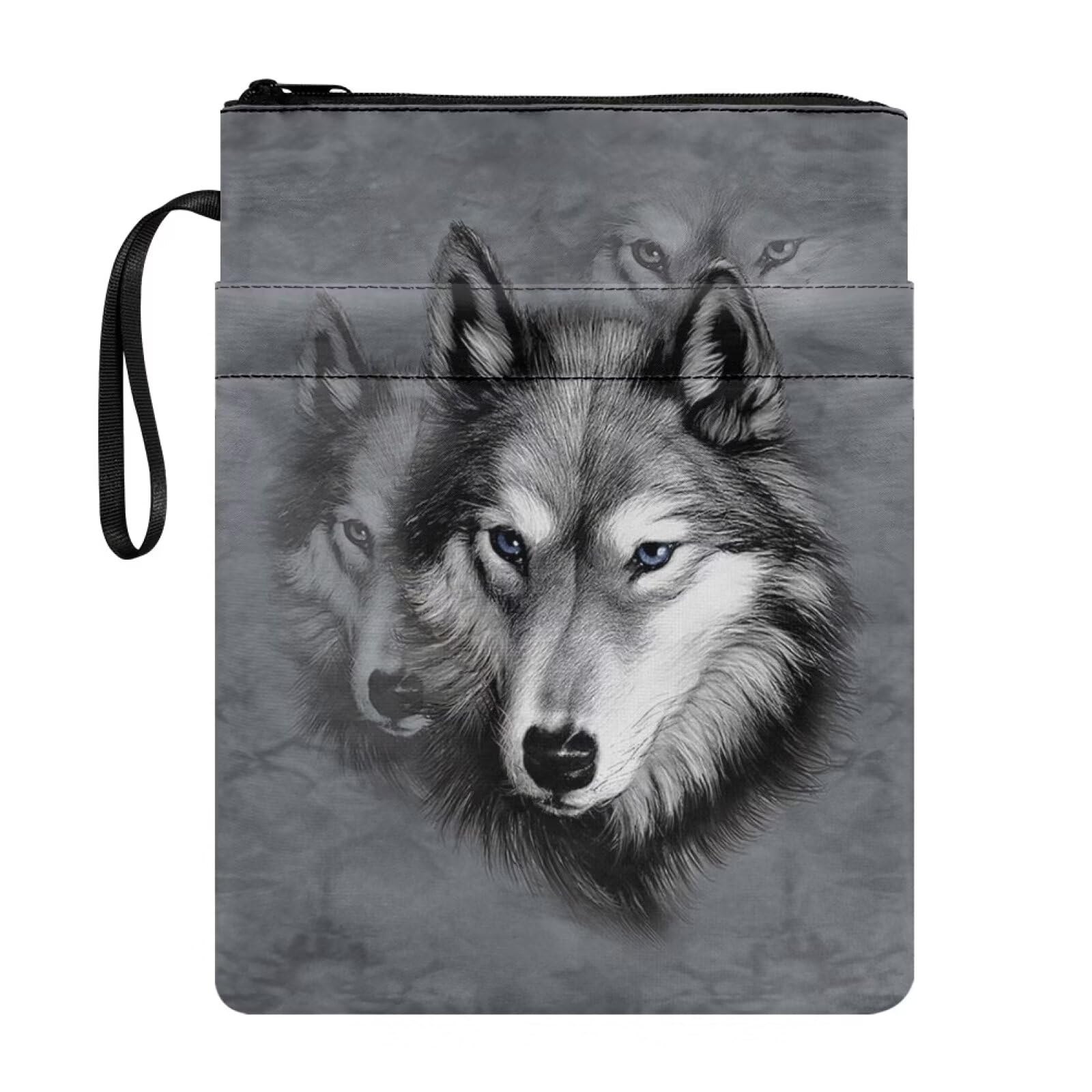 NETILGEN Book Sleeves for Book Lovers Zippered Book Covers Textbook Protective Covers Washable Bookbag Reusable Purse with Strap, Grey Wolf โ image 1